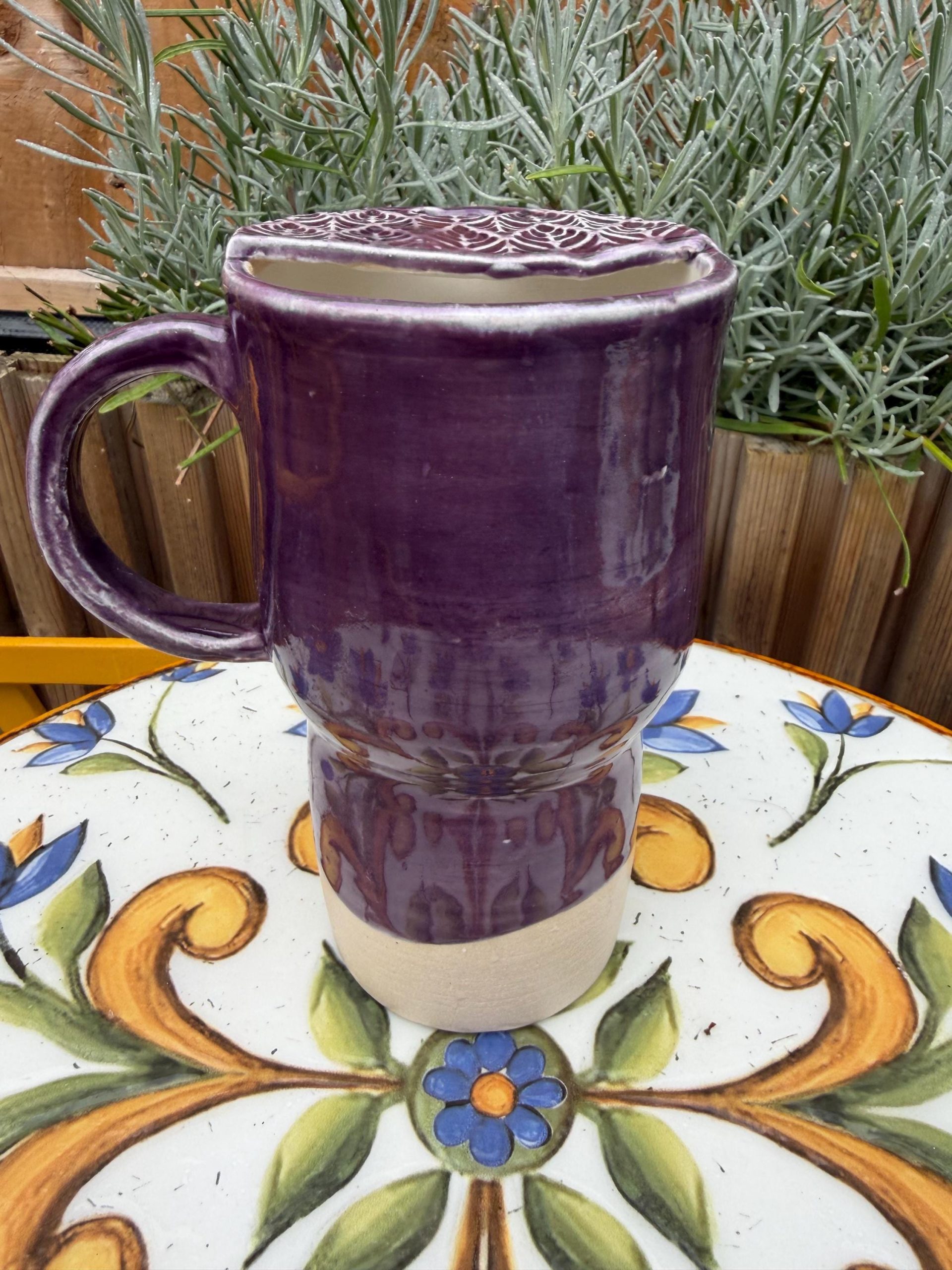 Handmade Purple Ceramic Travel Mug, smoothie Cup , Sipping Cover, Car Cup Holder Friendly Pottery - Image 5