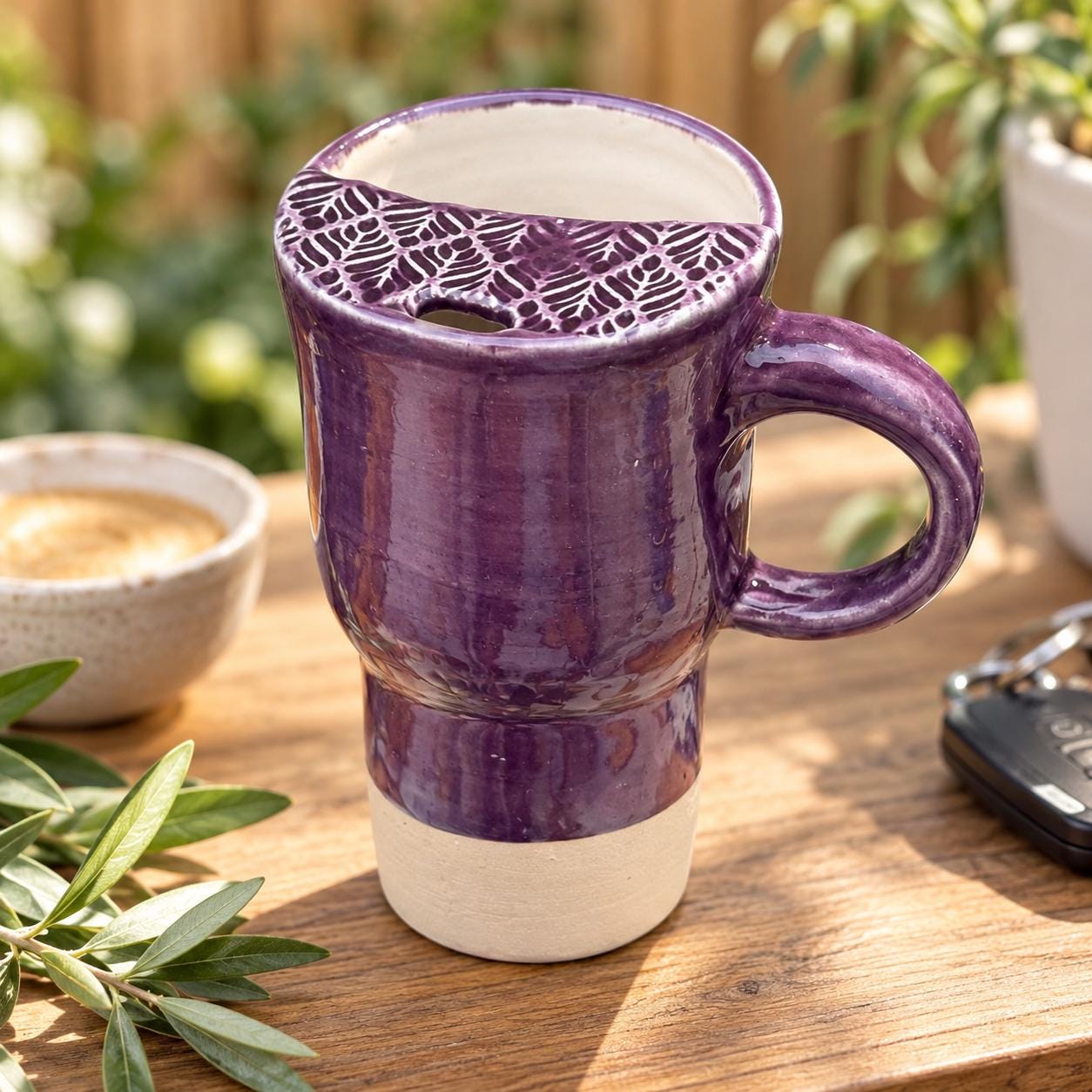 Handmade Purple Ceramic Travel Mug, smoothie Cup , Sipping Cover, Car Cup Holder Friendly Pottery - Image 3