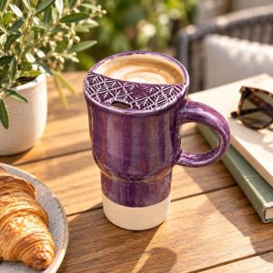 Handmade Purple Ceramic Travel Mug, smoothie Cup , Sipping Cover, Car Cup Holder Friendly Pottery