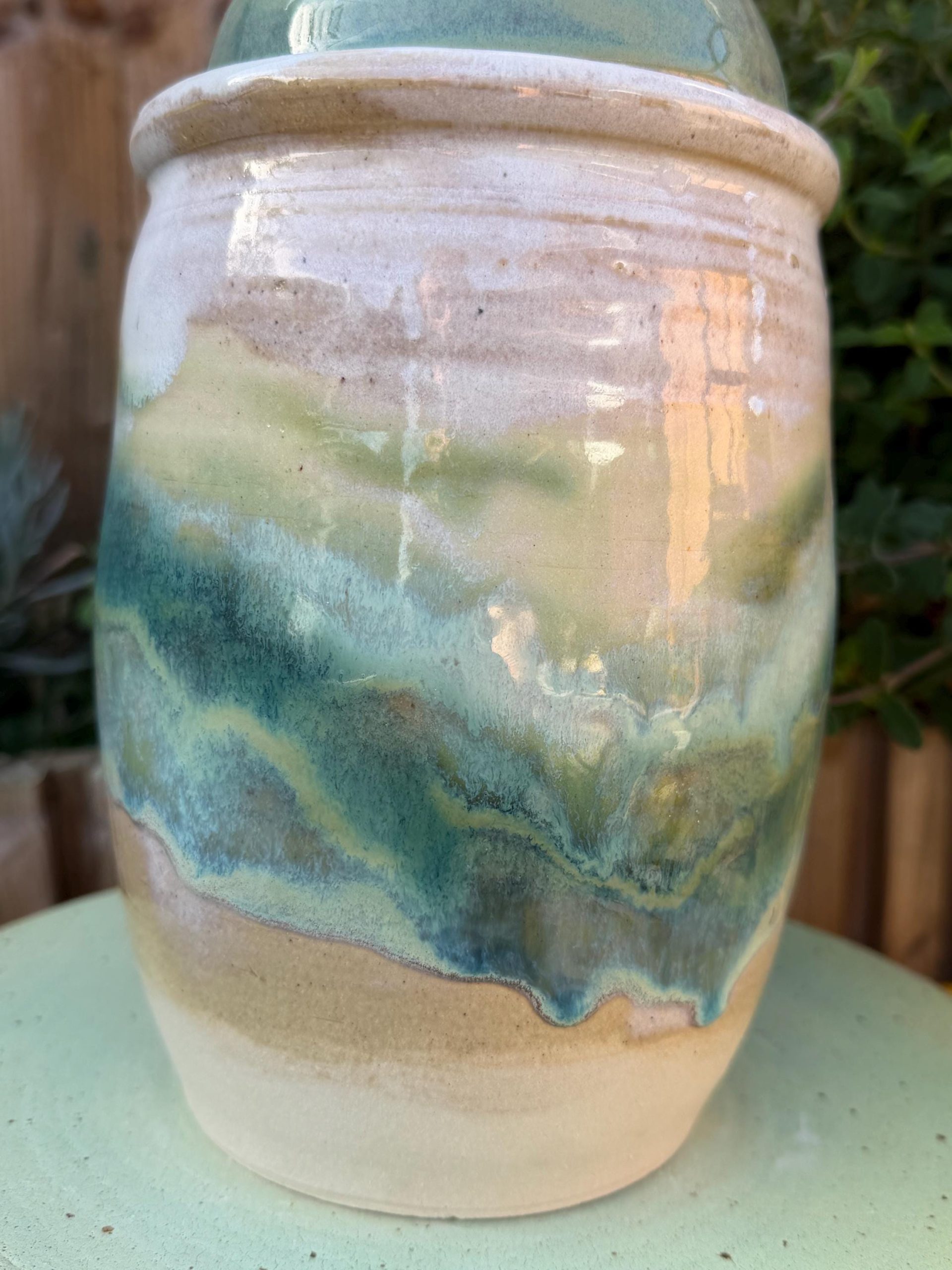 Handmade Ceramic Kimchi Fermentation Jar with Weights. Green Glazed Stoneware Crock with Matching Lid - Image 12