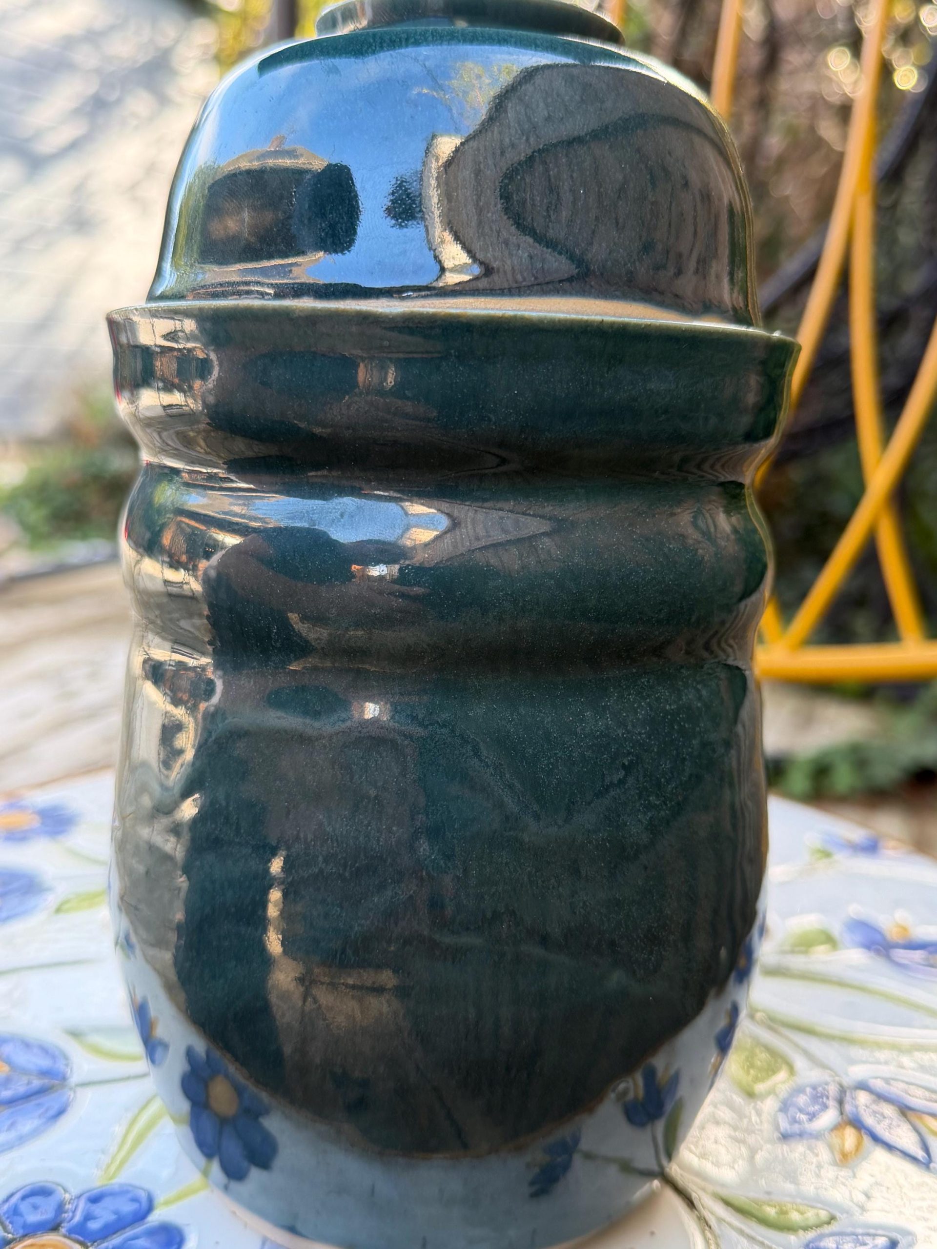 Handmade Ceramic Kimchi Fermentation Jar, Teal Green Stoneware Crock with Lid Bowl and Weights - Image 4
