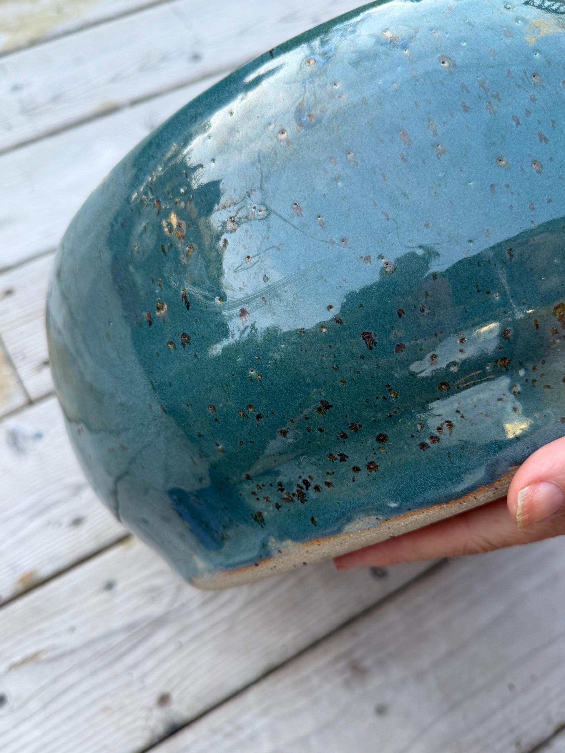 Handmade Blue green Ceramic Sink one of a kind | Artisan Stoneware Basin (33cm) - Image 13