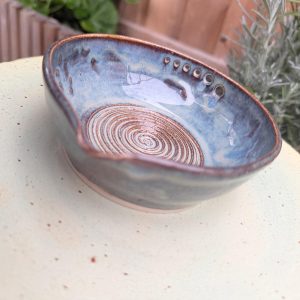 Handmade Blue Ceramic Garlic/ ginger Grater & Herb Stripper Bowl Stoneware Pottery