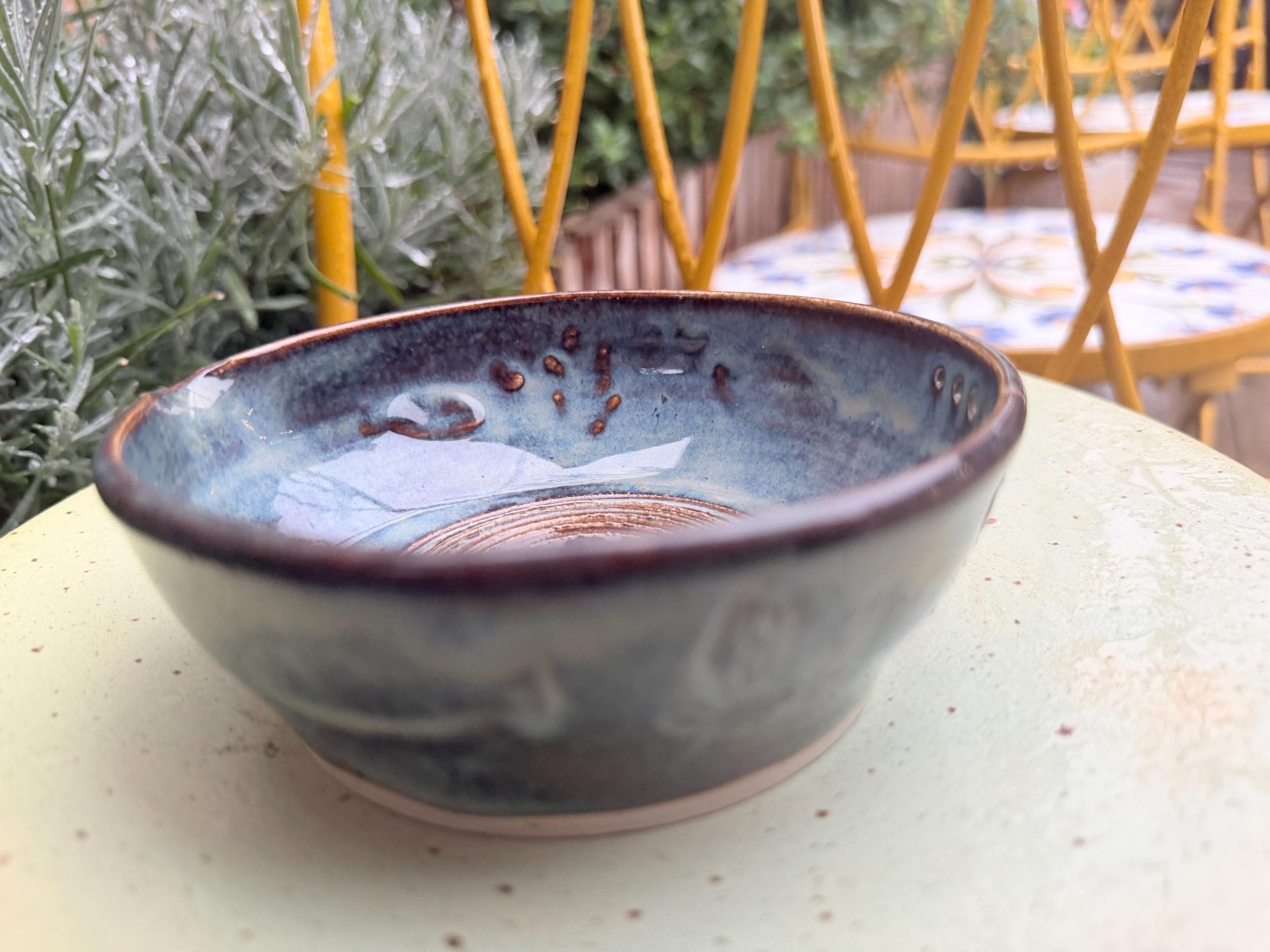 Handmade Blue Ceramic Garlic/ ginger Grater & Herb Stripper Bowl Stoneware Pottery - Image 4