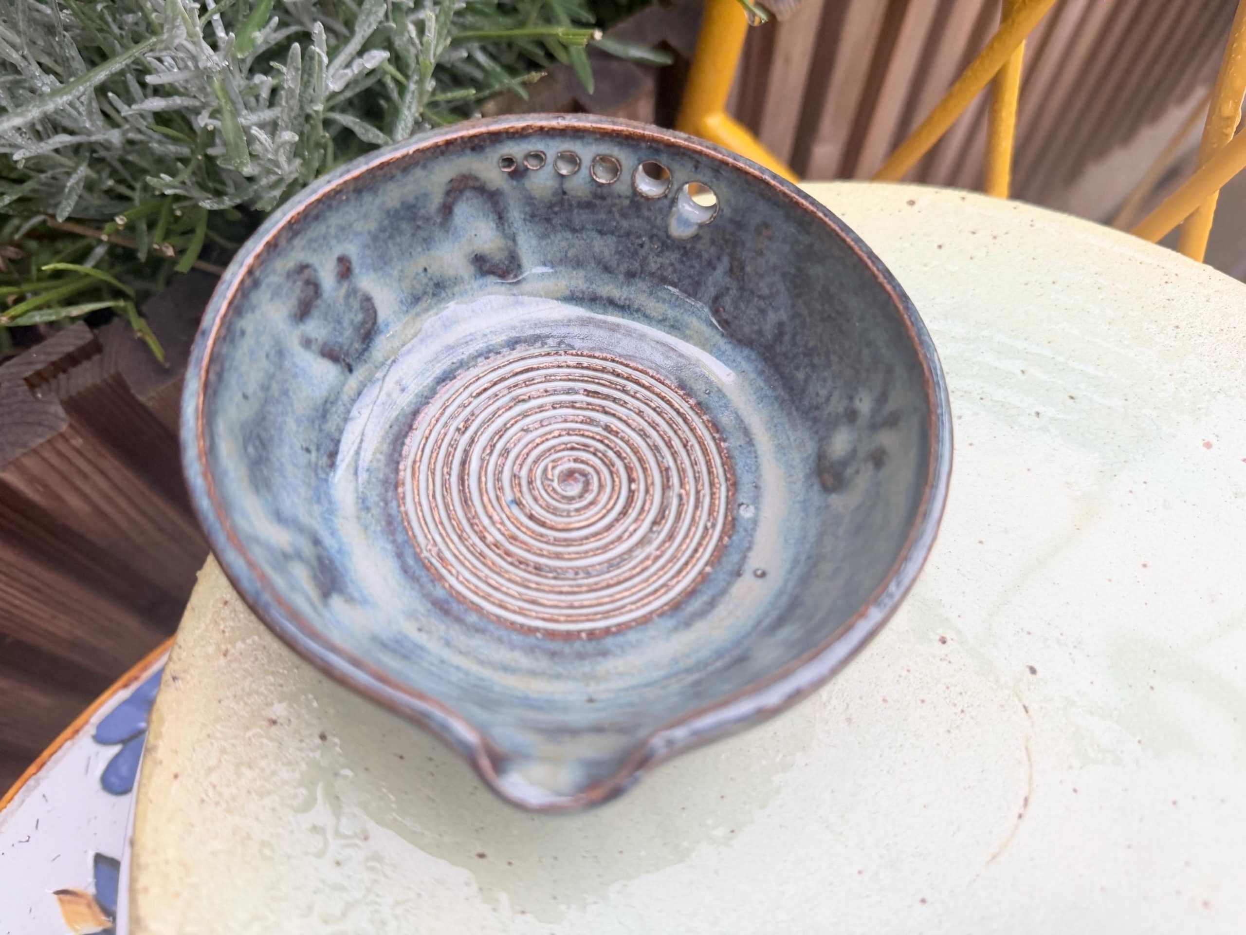 Handmade Blue Ceramic Garlic/ ginger Grater & Herb Stripper Bowl Stoneware Pottery - Image 10