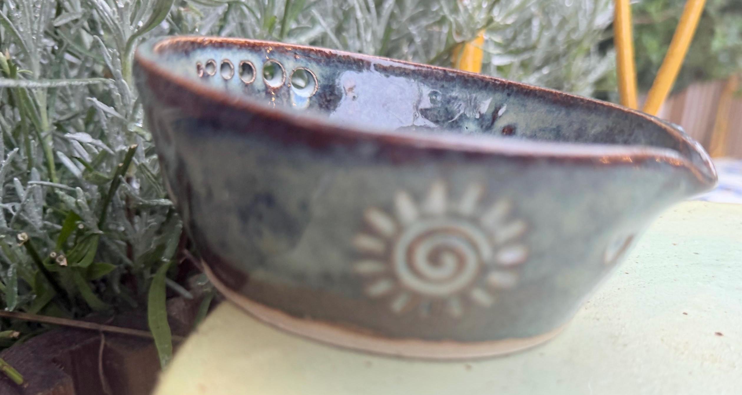 Handmade Blue Ceramic Garlic/ ginger Grater & Herb Stripper Bowl Stoneware Pottery - Image 14