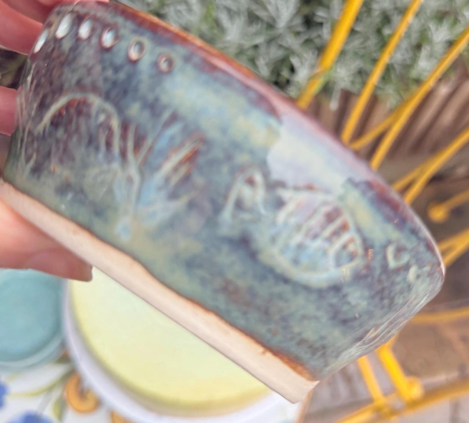 Handmade Blue Ceramic Garlic/ ginger Grater & Herb Stripper Bowl Stoneware Pottery - Image 20