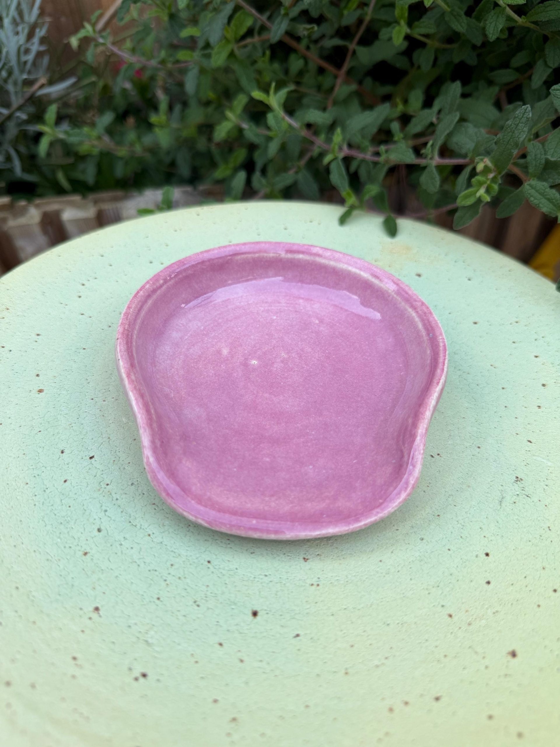 Handmade Pink Ceramic Spoon Rest – Glossy pink Glaze, Finish (10cm) - Image 8