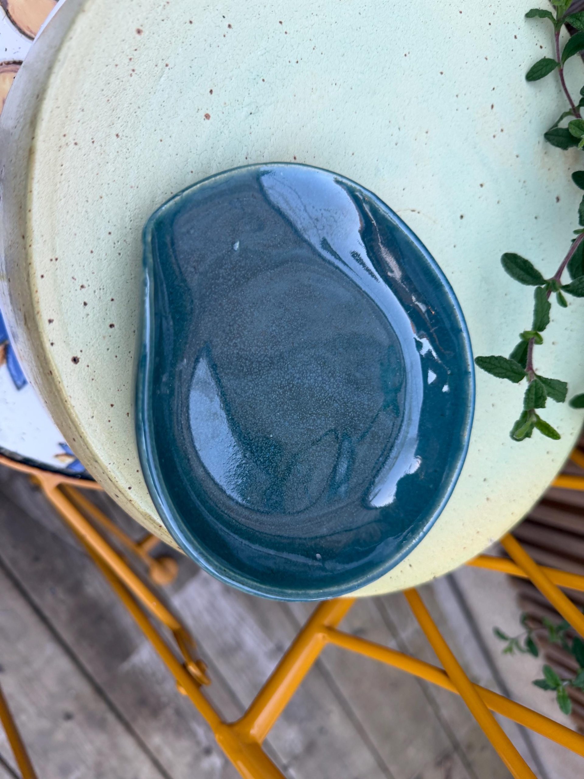 Handmade Aqua Ceramic Spoon Rest – Glossy Glaze, Finish (13cm) - Image 17