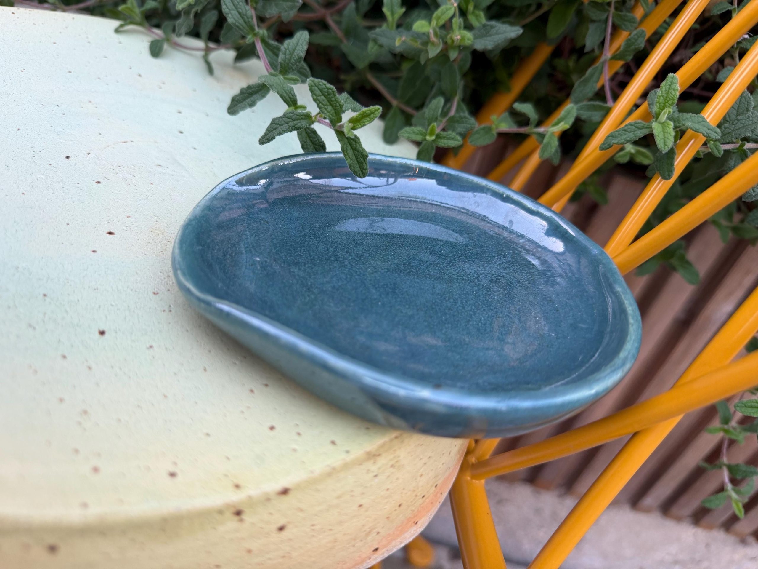 Handmade Aqua Ceramic Spoon Rest – Glossy Glaze, Finish (13cm) - Image 10