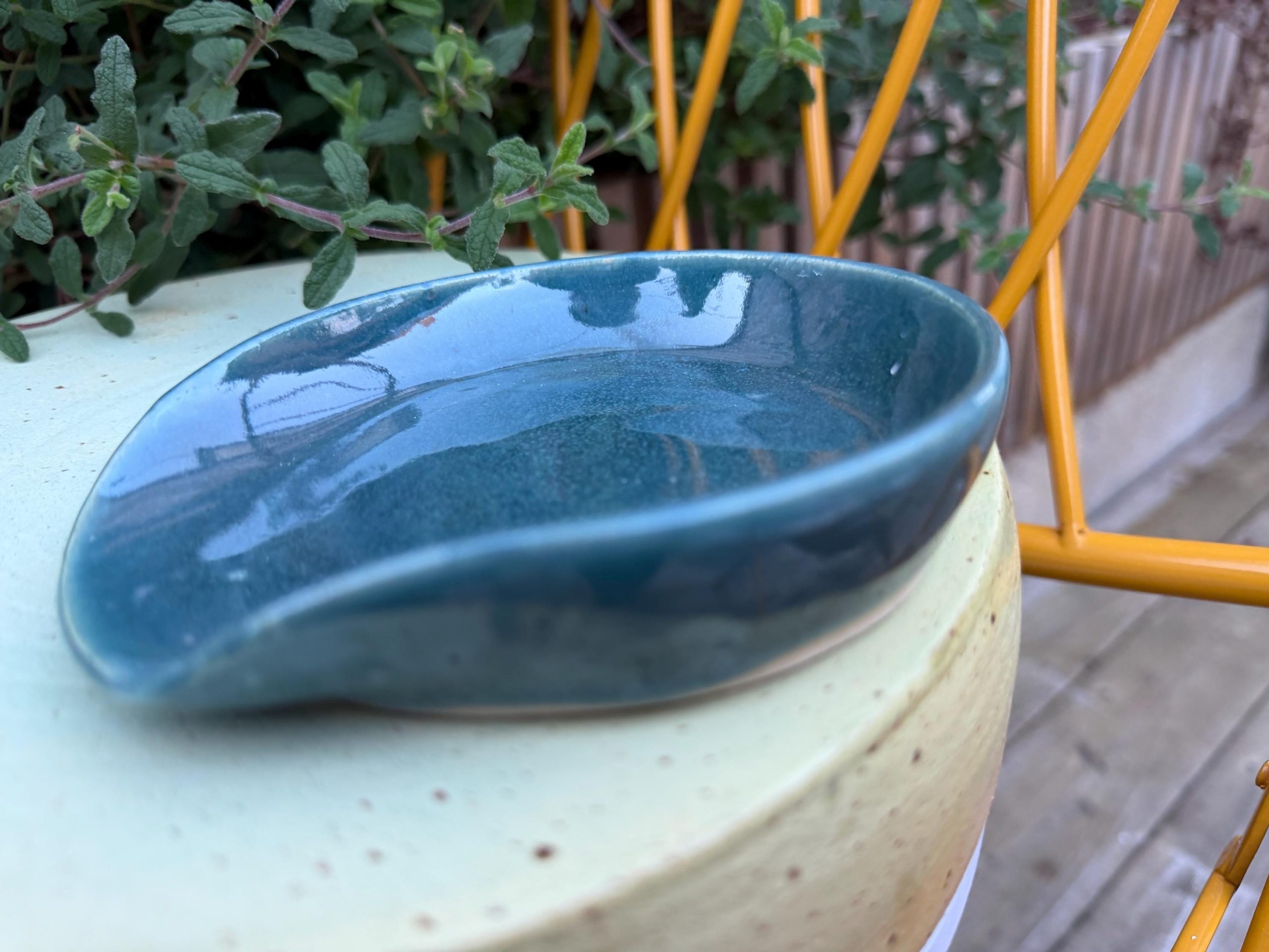 Handmade Aqua Ceramic Spoon Rest – Glossy Glaze, Finish (13cm) - Image 8