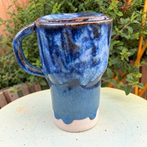 Handmade Blue Glaze Ceramic Mug, Artisan Stoneware Coffee Cup, Rustic Pottery Gift