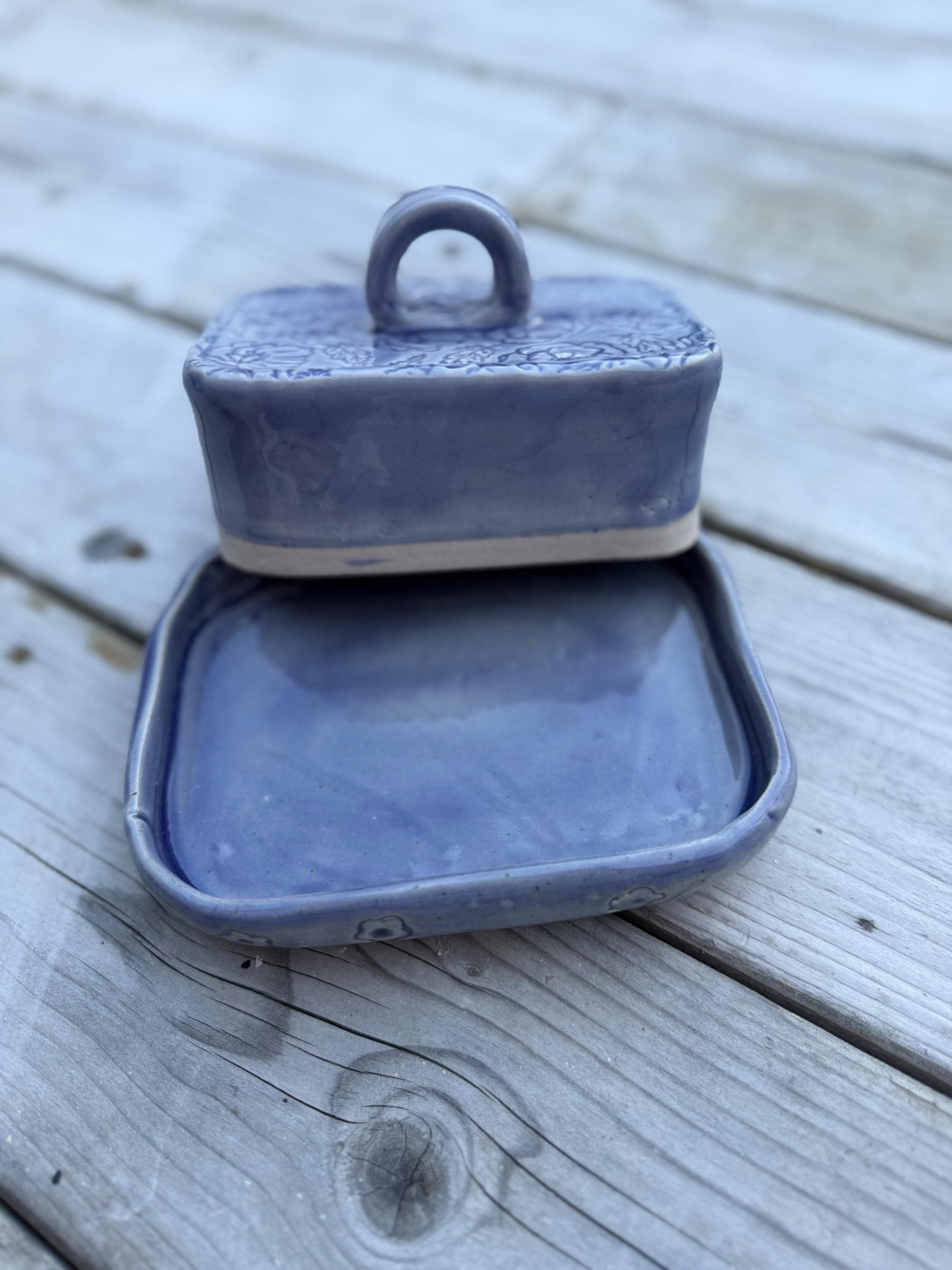 Handmade Ceramic Butter Dish with Lid, Lavender Floral Embossed Pottery, Cottagecore Purple Butter Keeper - Image 6