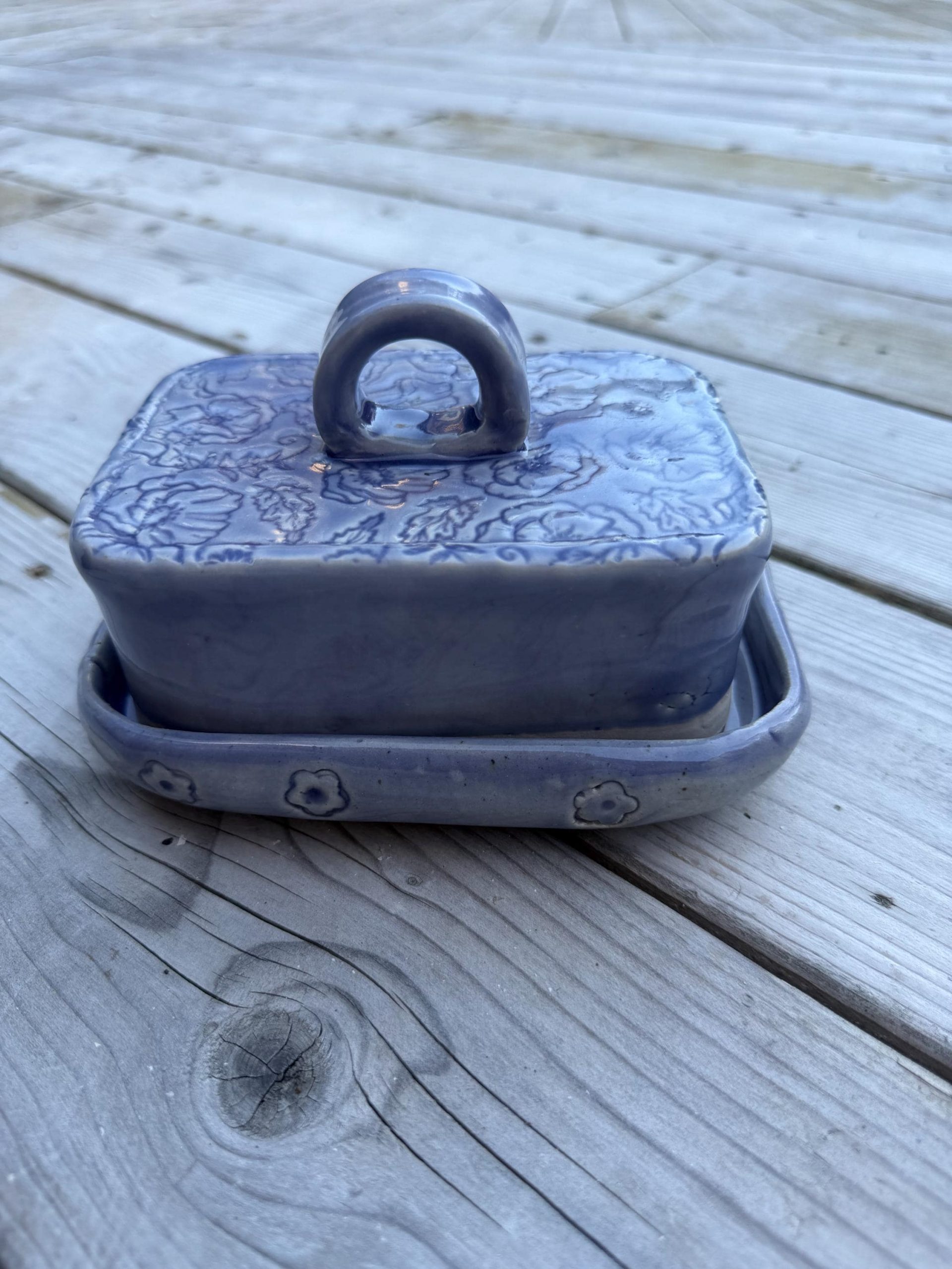 Handmade Ceramic Butter Dish with Lid, Lavender Floral Embossed Pottery, Cottagecore Purple Butter Keeper - Image 5