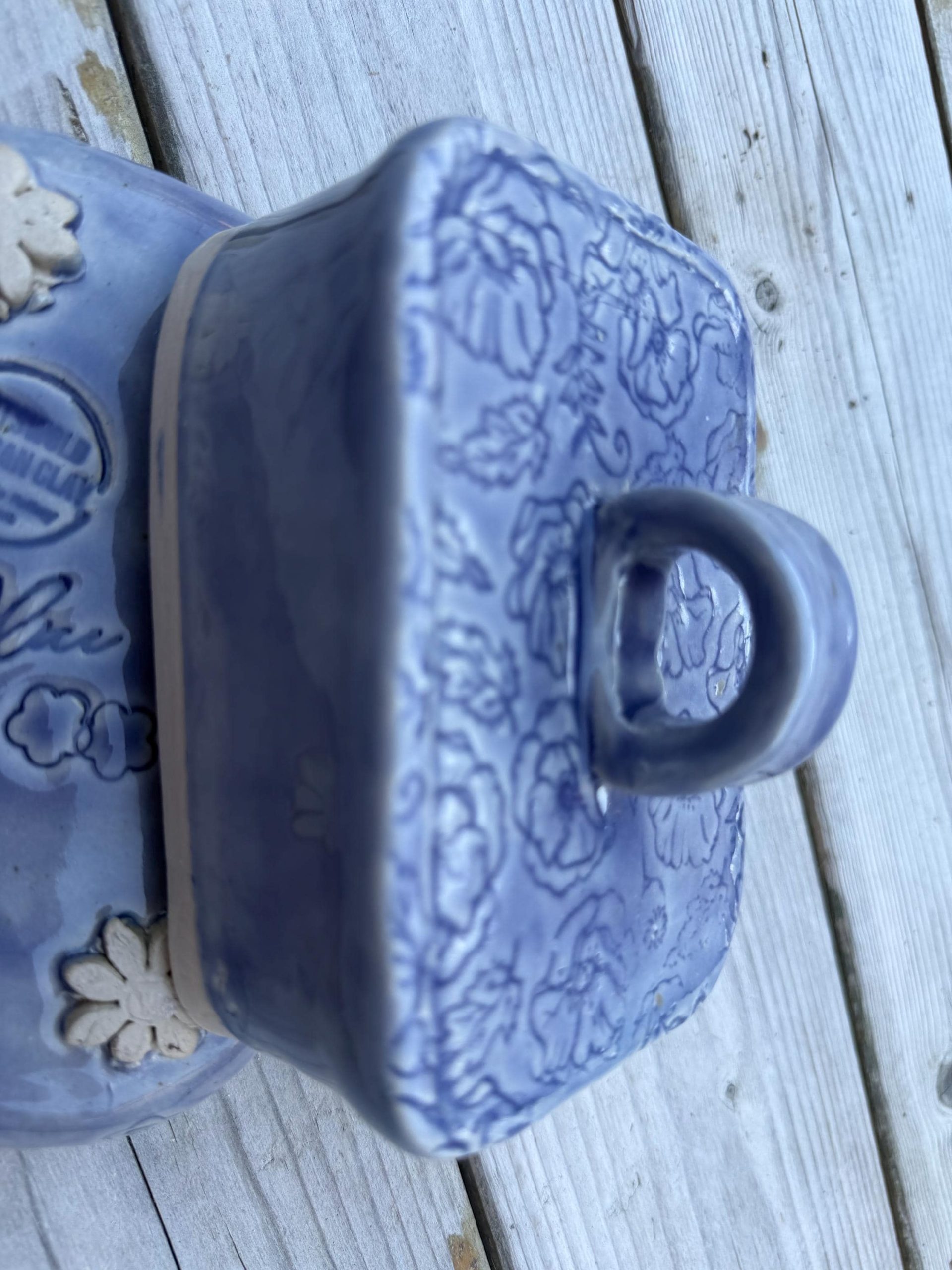 Handmade Ceramic Butter Dish with Lid, Lavender Floral Embossed Pottery, Cottagecore Purple Butter Keeper - Image 9