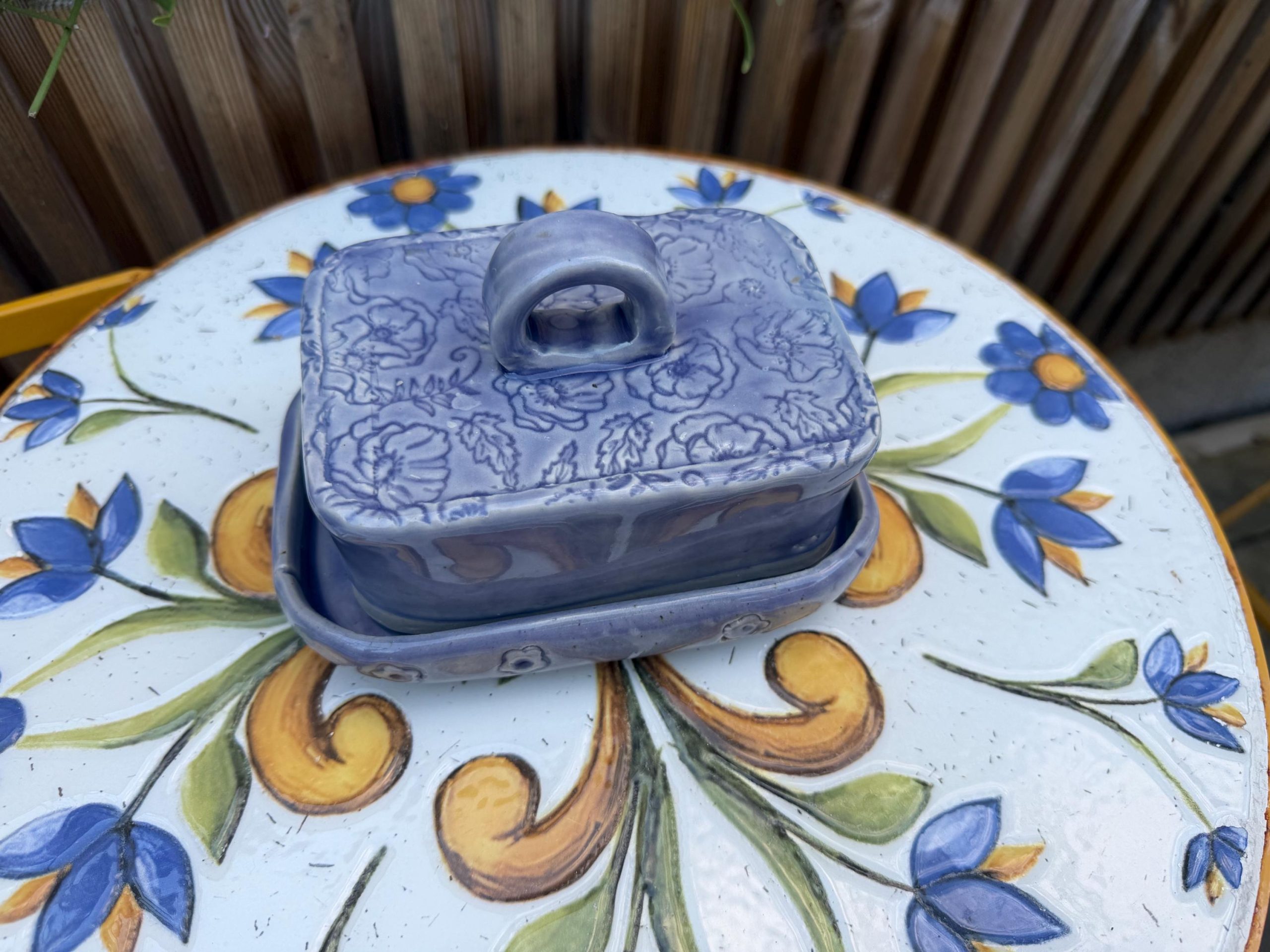 Handmade Ceramic Butter Dish with Lid, Lavender Floral Embossed Pottery, Cottagecore Purple Butter Keeper - Image 11