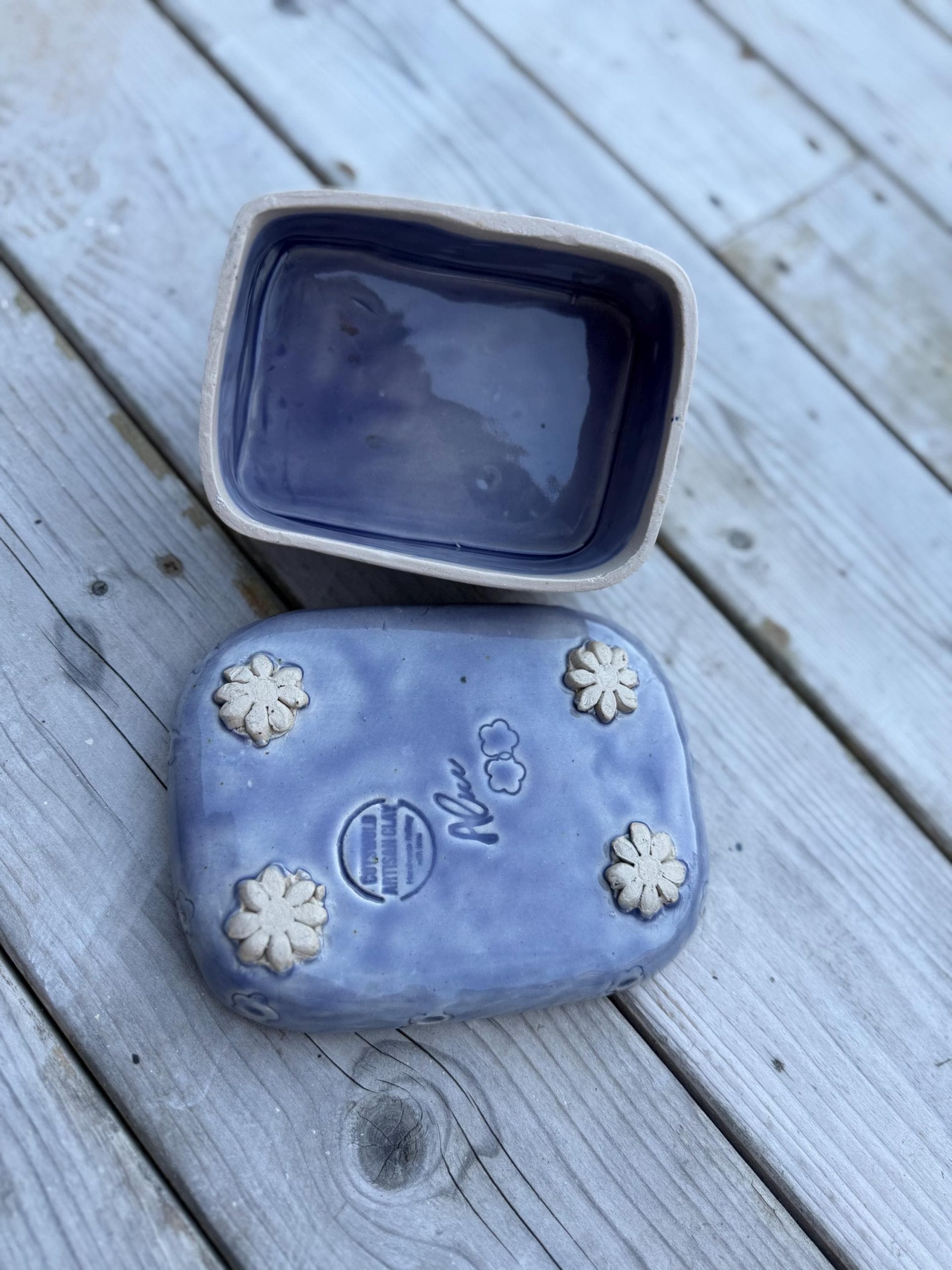 Handmade Ceramic Butter Dish with Lid, Lavender Floral Embossed Pottery, Cottagecore Purple Butter Keeper - Image 10