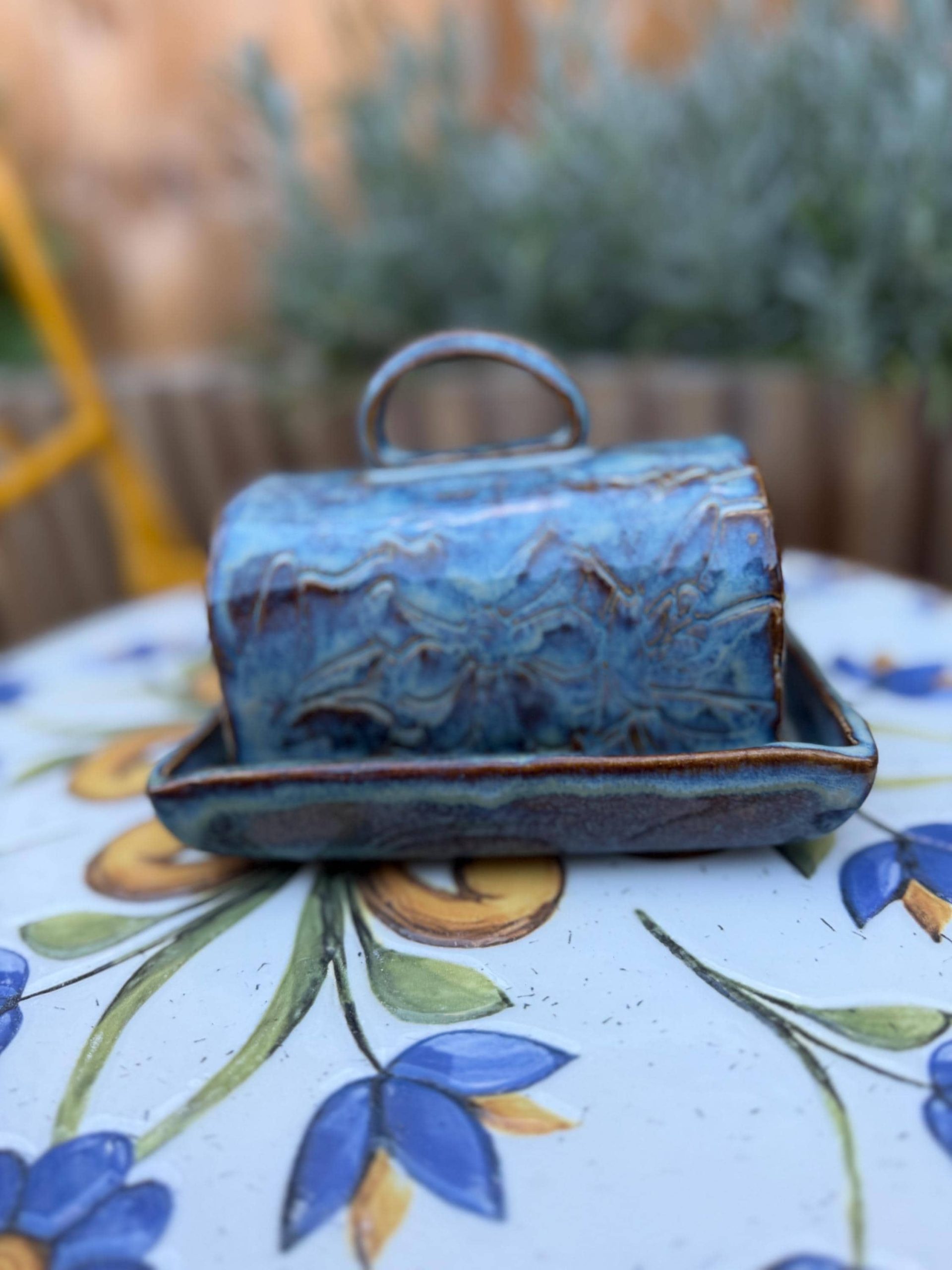 Handmade Blue Ceramic Butter Dish, Pottery Butter Keeper with Lid, Decorative Kitchen Tableware - Image 9