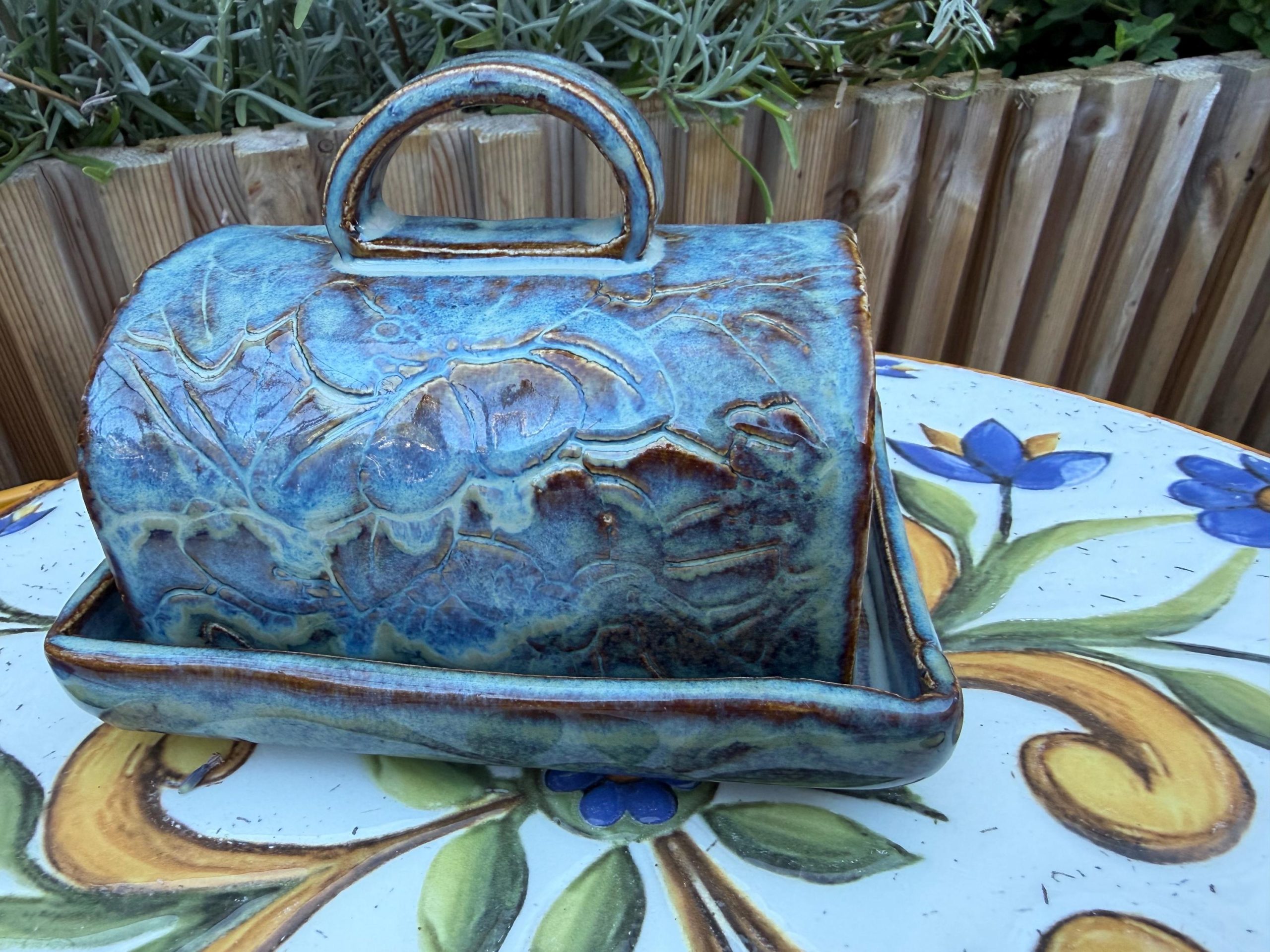 Handmade Blue Ceramic Butter Dish, Pottery Butter Keeper with Lid, Decorative Kitchen Tableware - Image 4