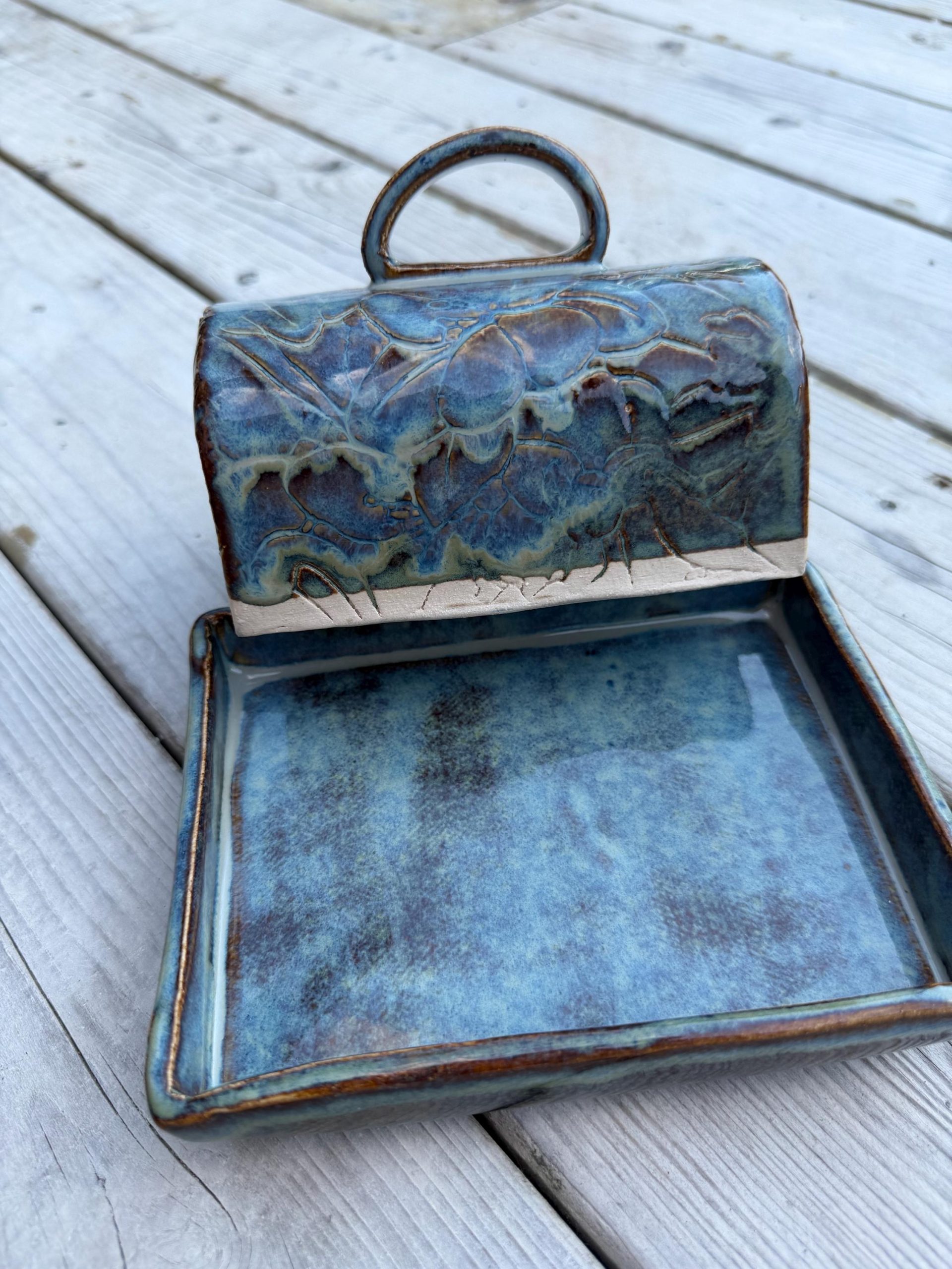 Handmade Blue Ceramic Butter Dish, Pottery Butter Keeper with Lid, Decorative Kitchen Tableware - Image 17