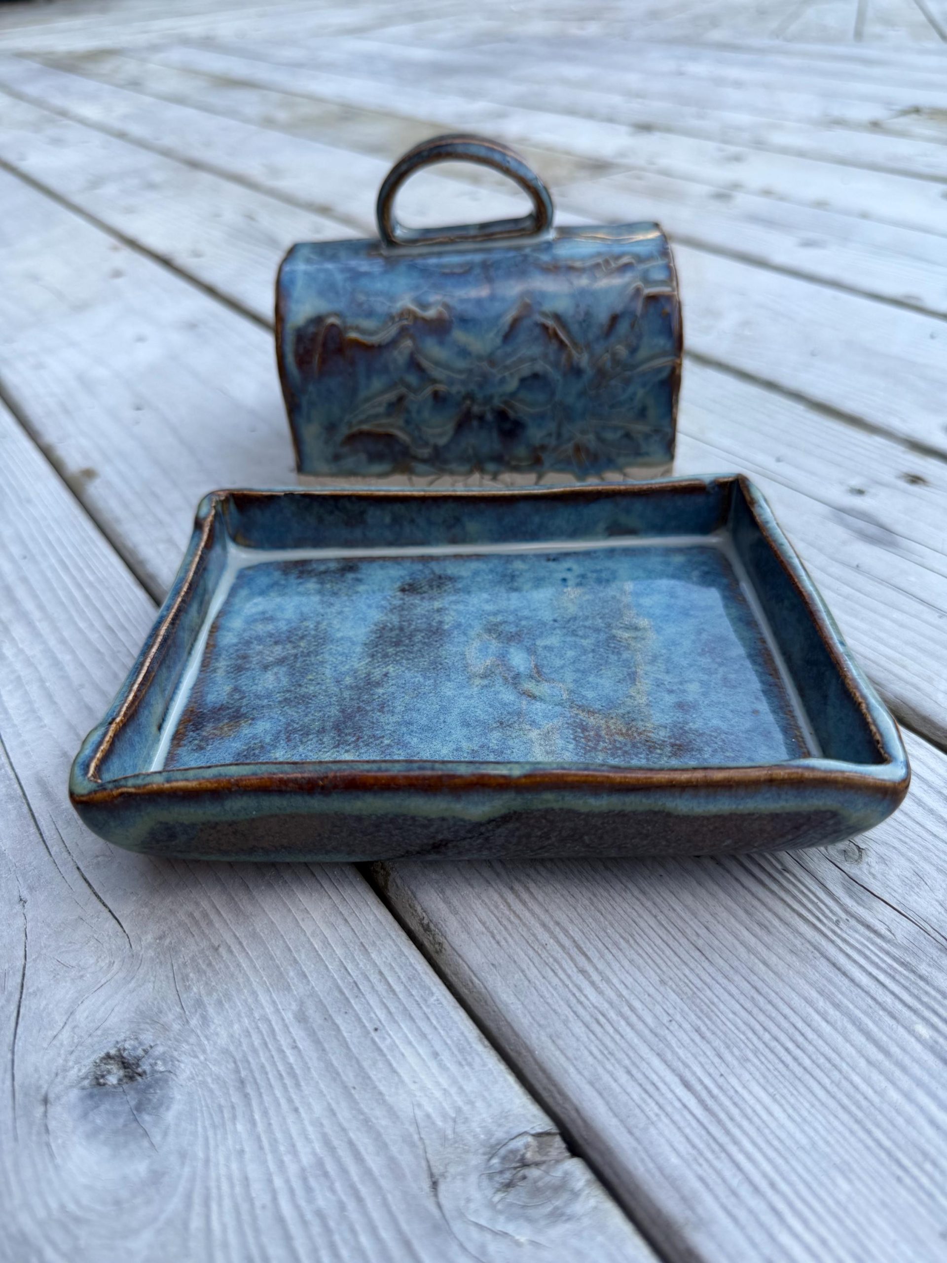 Handmade Blue Ceramic Butter Dish, Pottery Butter Keeper with Lid, Decorative Kitchen Tableware - Image 14