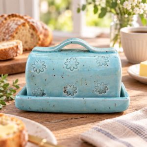 Handmade Blue Ceramic Butter Dish | Glazed Pottery Kitchen Decor