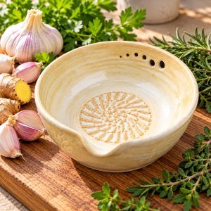 Handmade Blue speckle Ceramic Garlic/ ginger Grater & Herb Stripper Bowl Stoneware Pottery