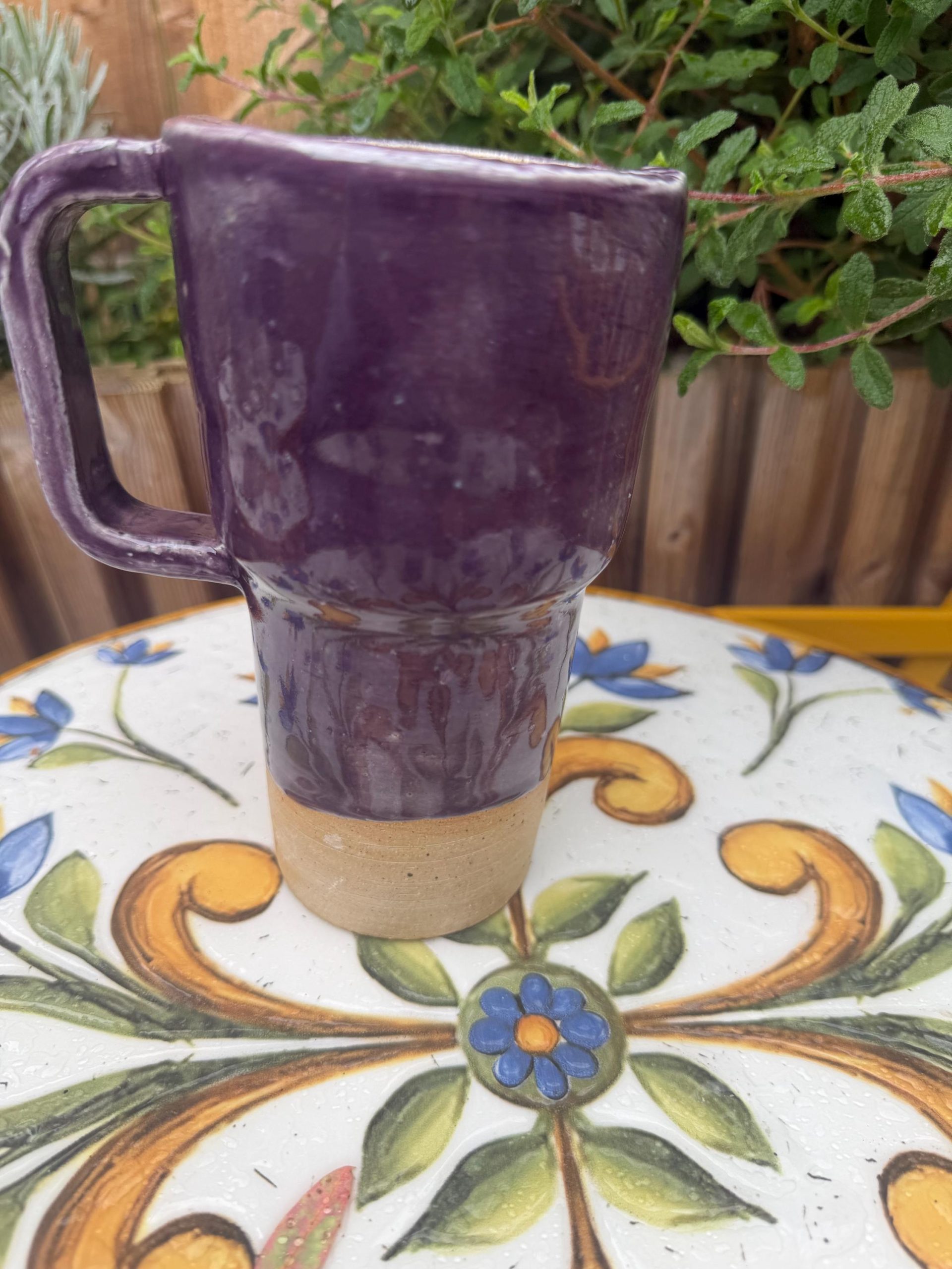 Ceramic left handed Mug with Sip Hole, Elegant Purple Design, Handmade car Travel Mug - Image 6