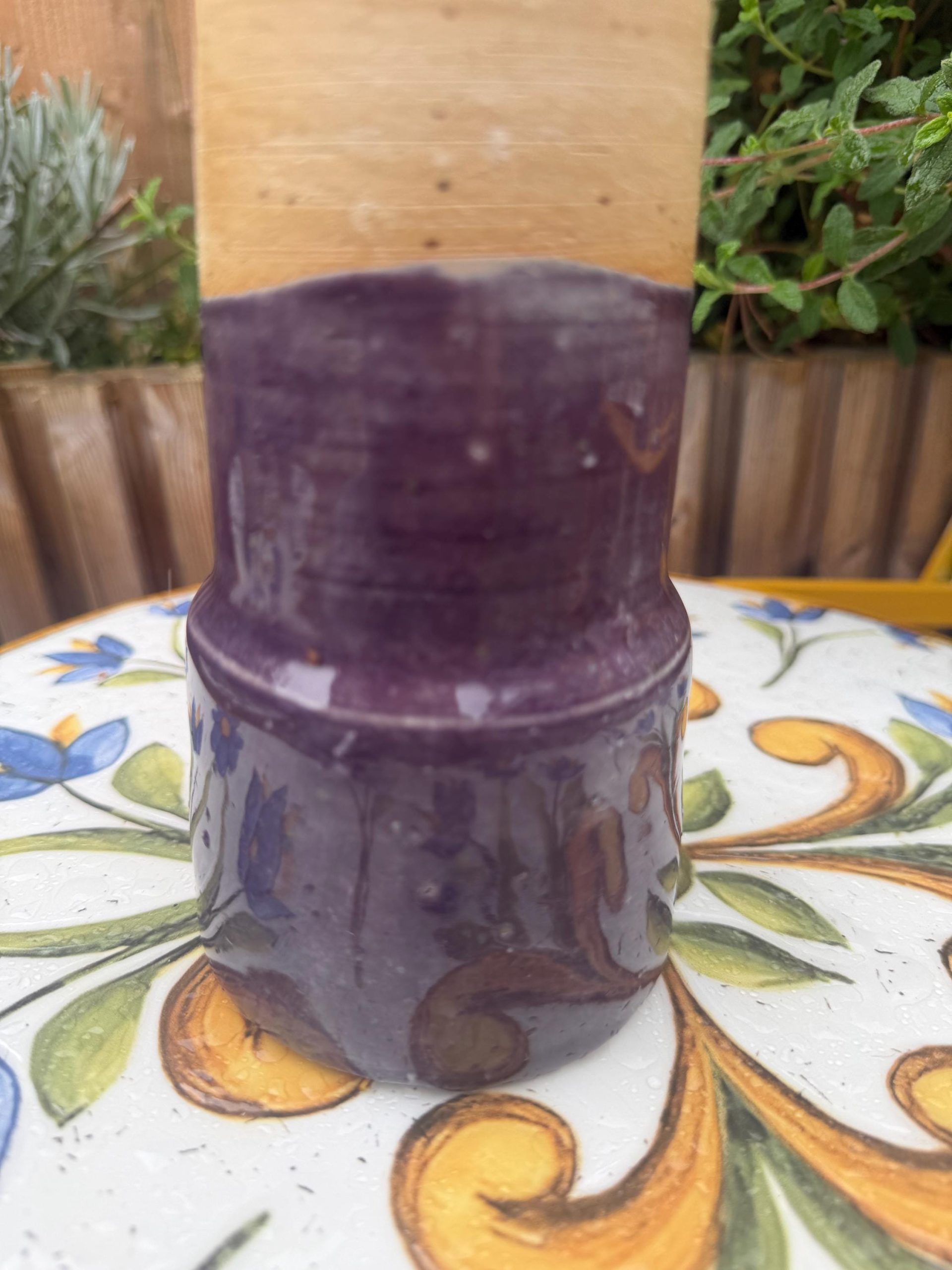 Ceramic left handed Mug with Sip Hole, Elegant Purple Design, Handmade car Travel Mug - Image 11