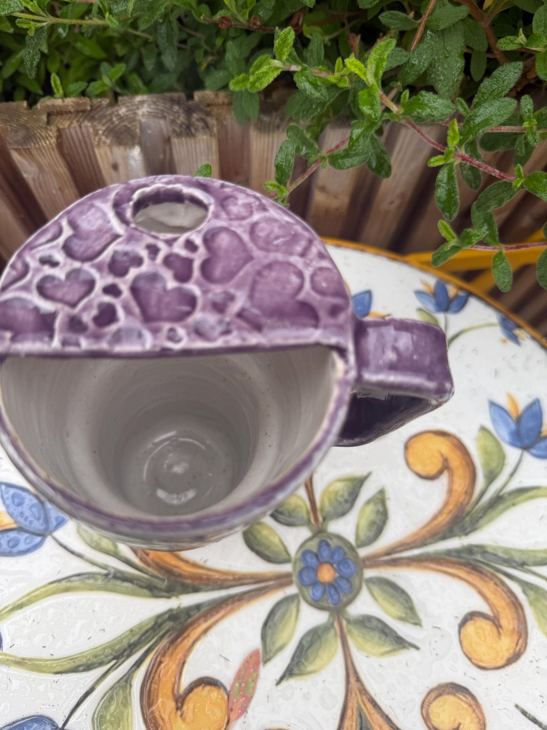 Ceramic left handed Mug with Sip Hole, Elegant Purple Design, Handmade car Travel Mug - Image 12