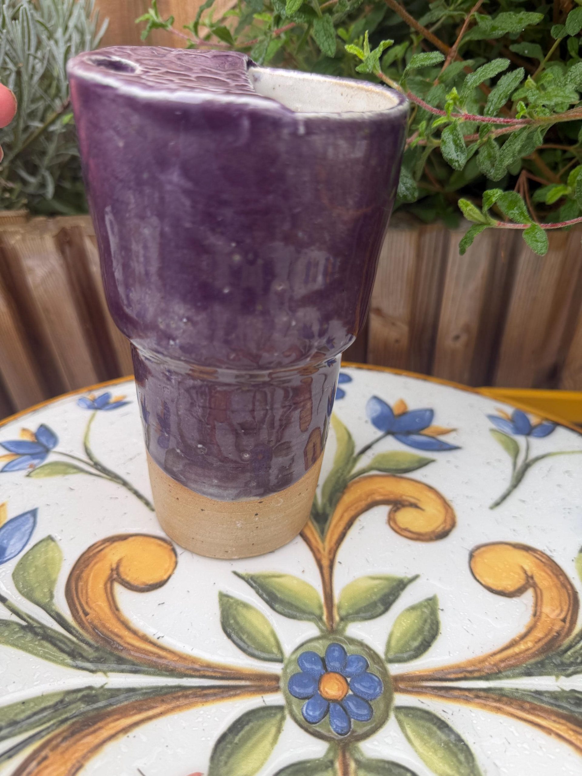 Ceramic left handed Mug with Sip Hole, Elegant Purple Design, Handmade car Travel Mug - Image 8