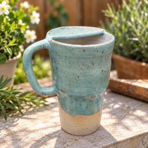 Handmade Aqua Blue round handle Speckled Ceramic Travel Mug/ smoothie cup