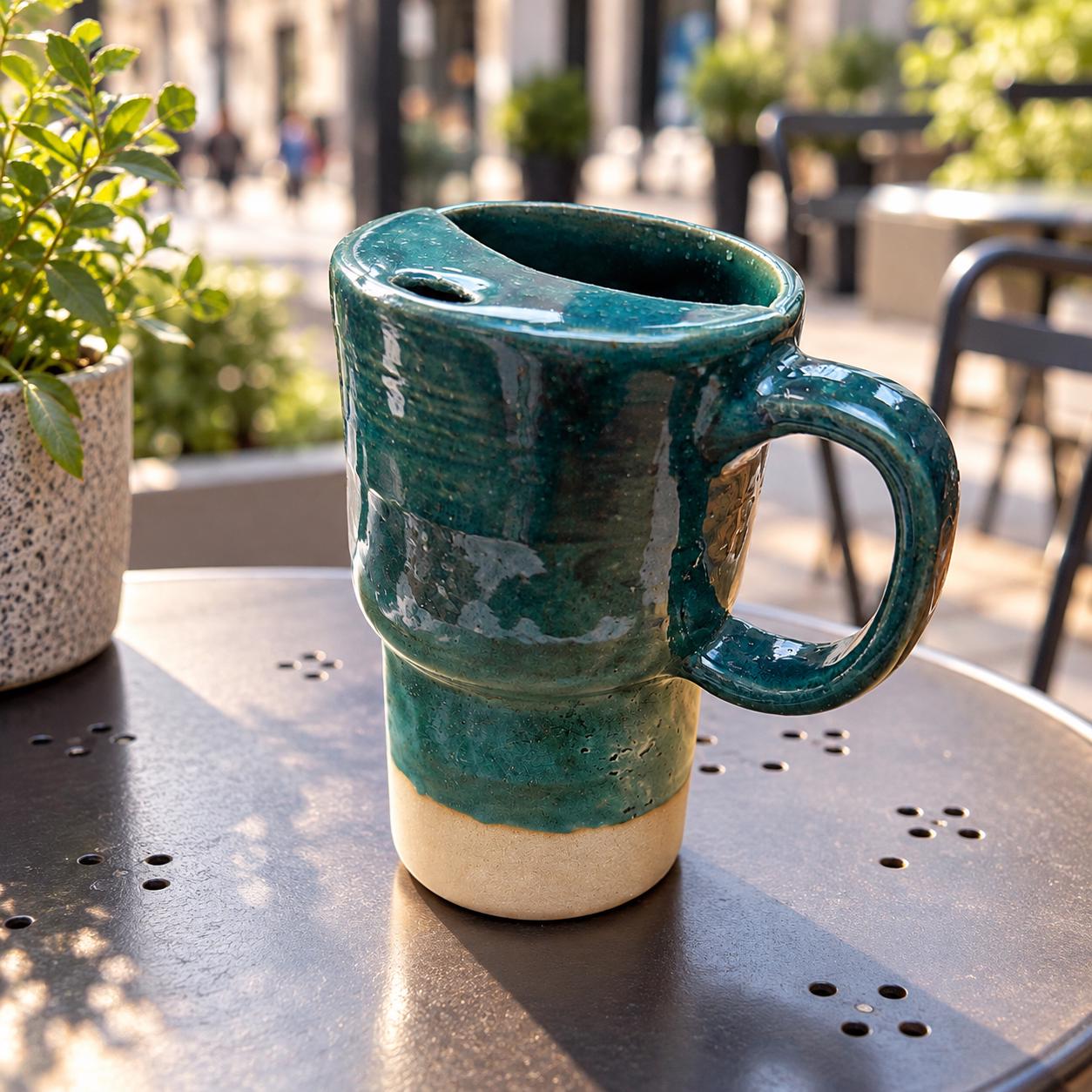 Handmade Aqua Ceramic Travel Mug/ smoothie cup