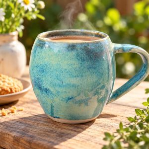 Handmade Blue Turquoise Ceramic Mug, Speckled Stoneware Coffee Cup, Artisan Pottery Tea Mug