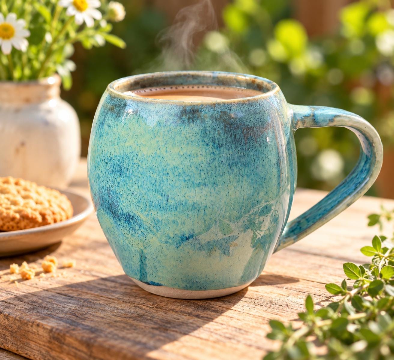 Handmade Blue Turquoise Ceramic Mug, Speckled Stoneware Coffee Cup, Artisan Pottery Tea Mug