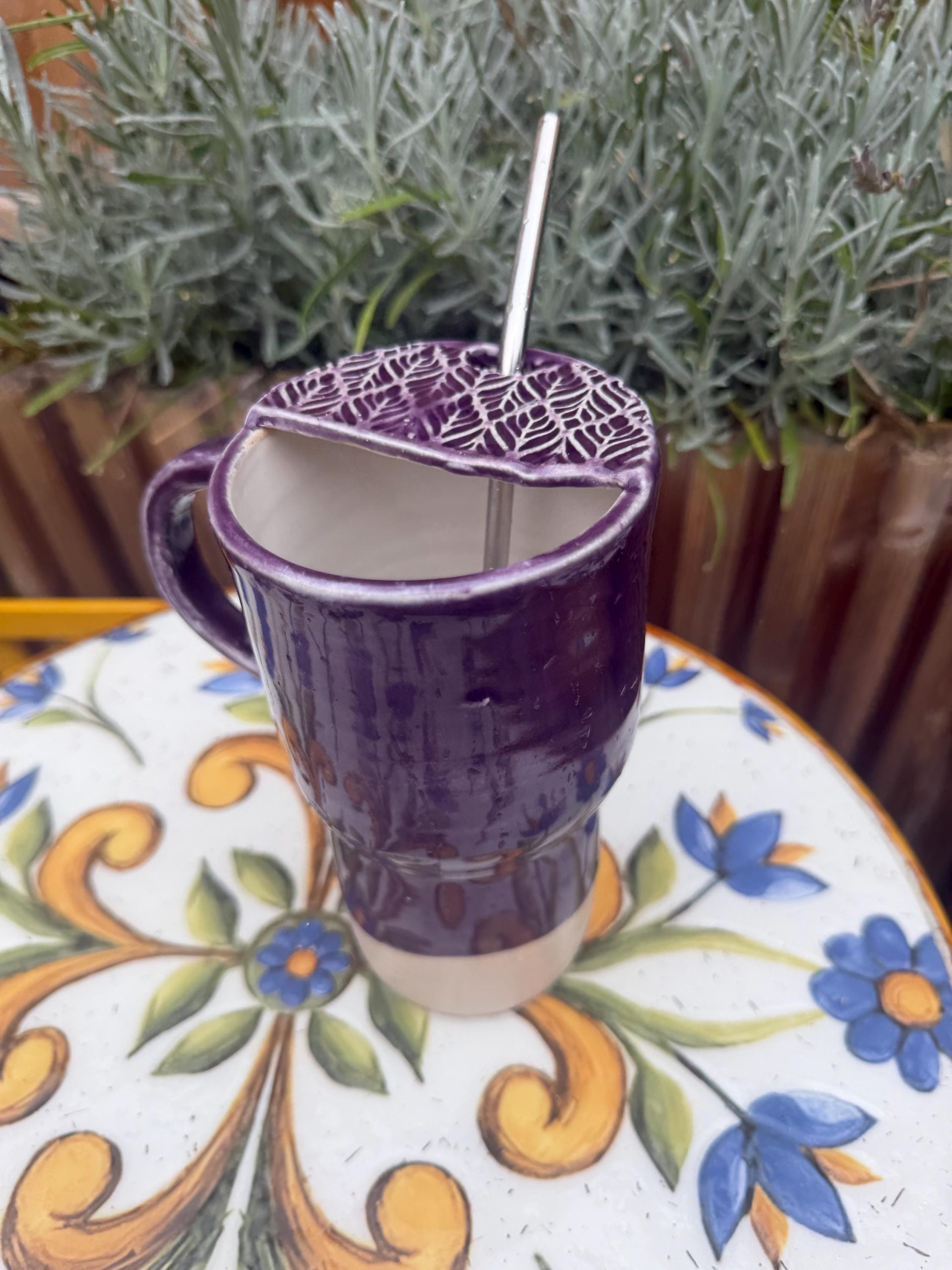 Handmade Purple Ceramic Travel Mug, smoothie Cup , Sipping Cover, Car Cup Holder Friendly Pottery - Image 9