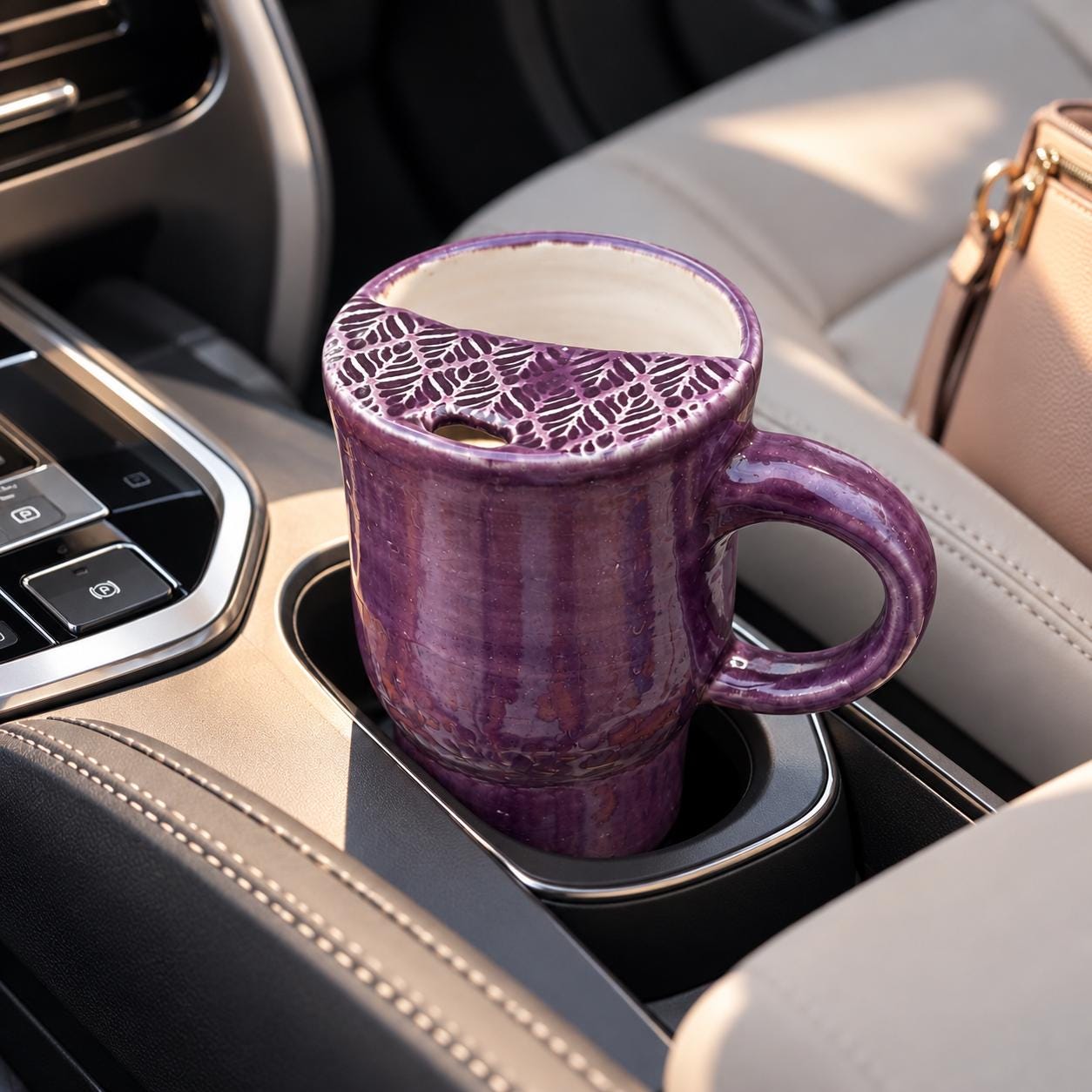 Handmade Purple Ceramic Travel Mug, smoothie Cup , Sipping Cover, Car Cup Holder Friendly Pottery - Image 4