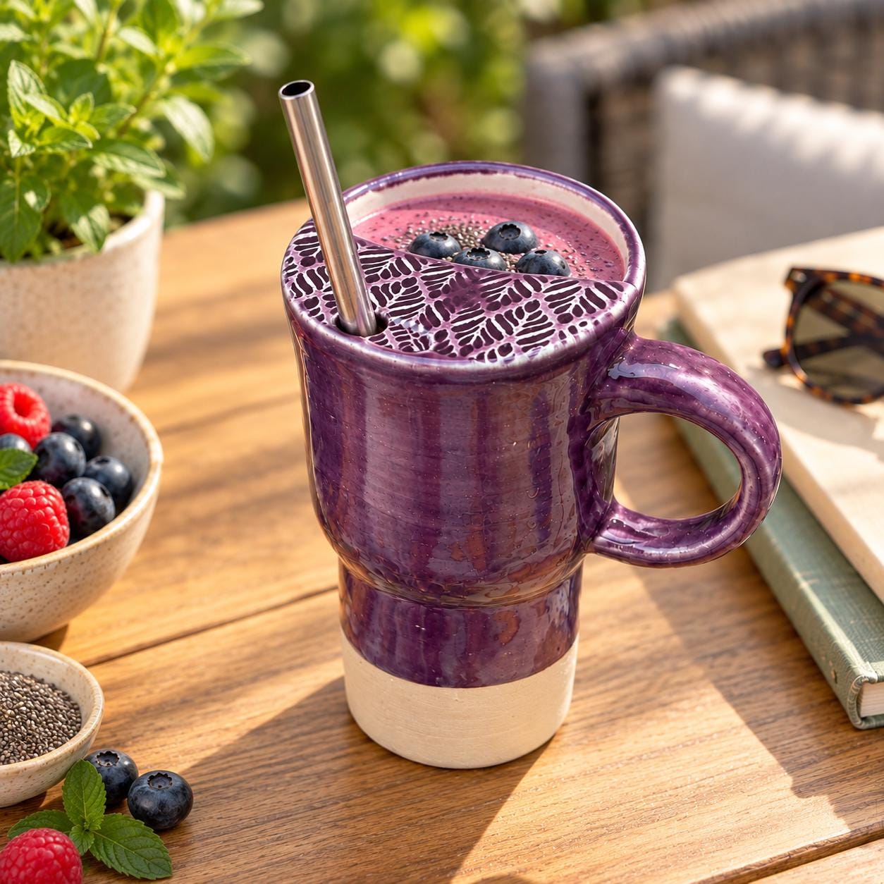 Handmade Purple Ceramic Travel Mug, smoothie Cup , Sipping Cover, Car Cup Holder Friendly Pottery - Image 2
