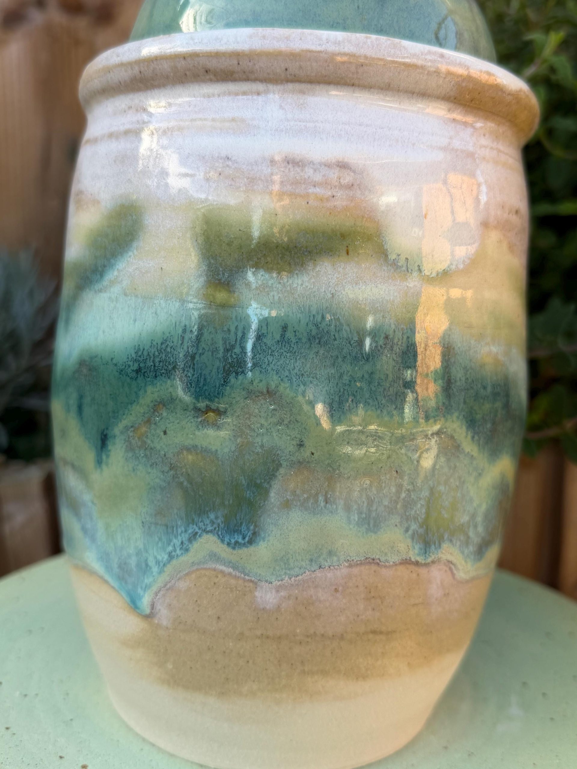 Handmade Ceramic Kimchi Fermentation Jar with Weights. Green Glazed Stoneware Crock with Matching Lid - Image 16