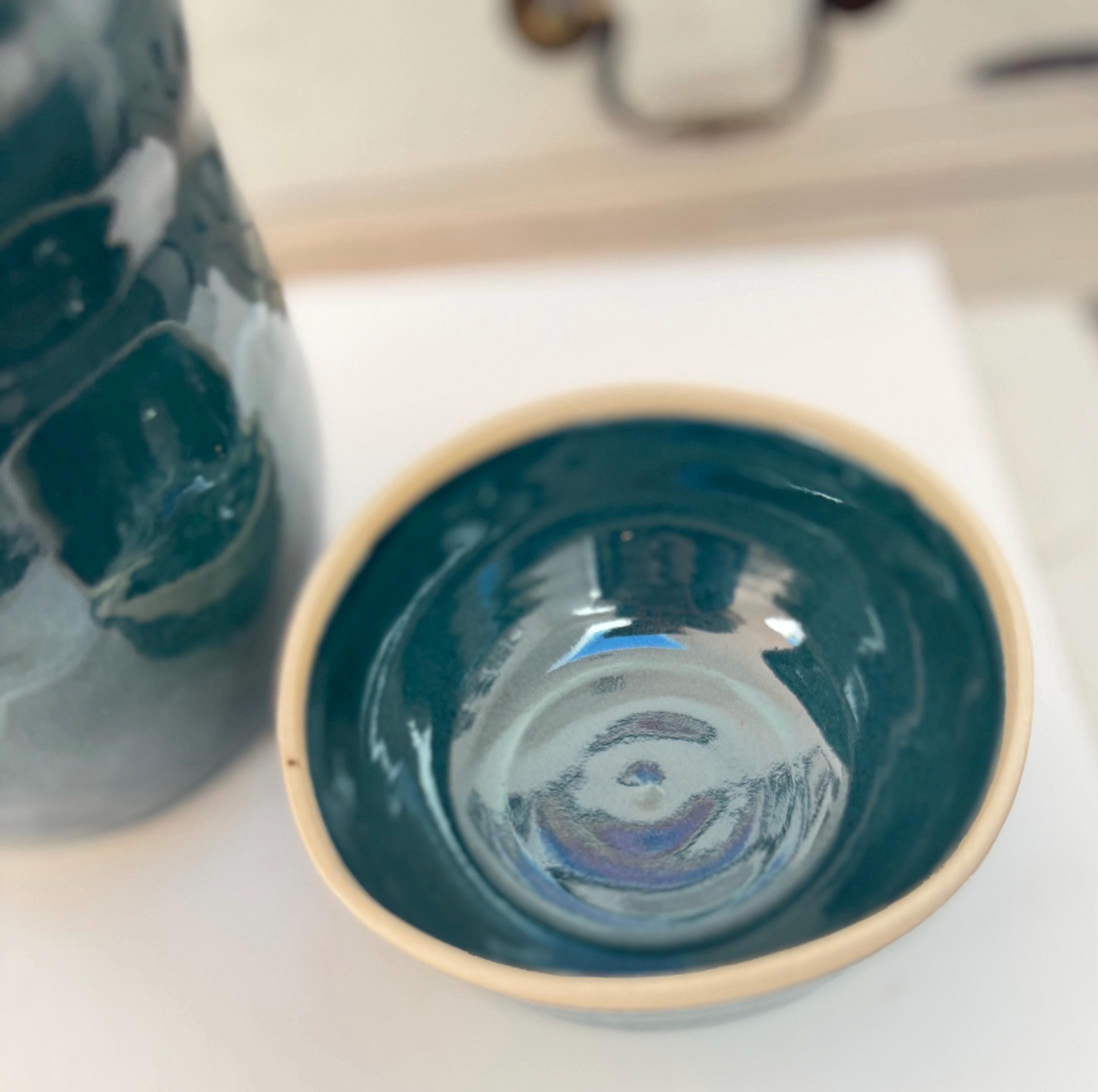 Handmade Ceramic Kimchi Fermentation Jar, Teal Green Stoneware Crock with Lid Bowl and Weights - Image 5