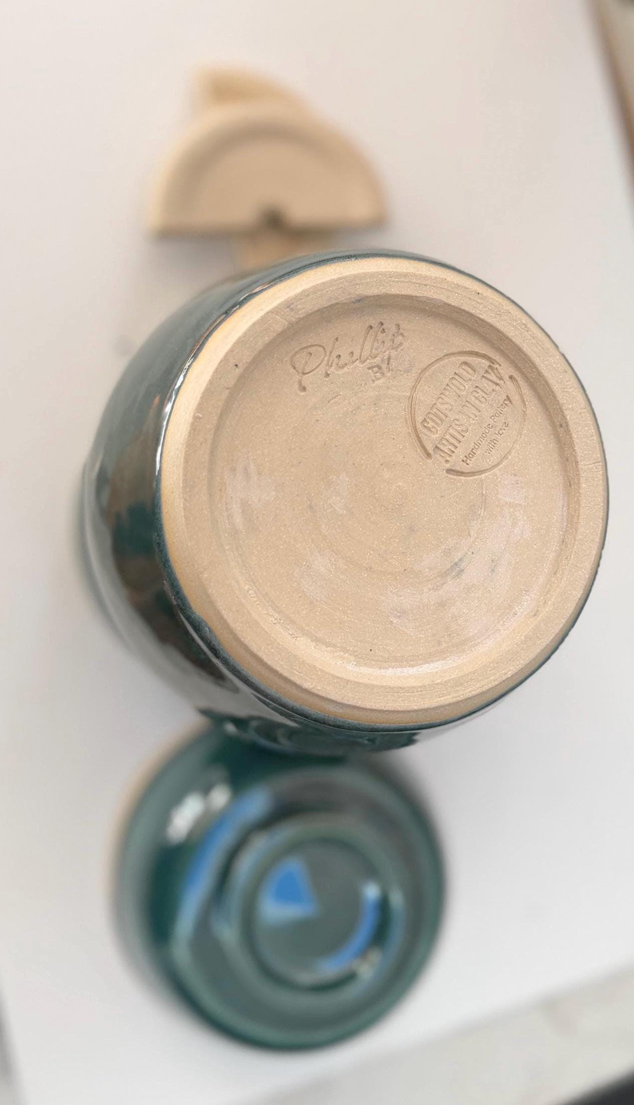 Handmade Ceramic Kimchi Fermentation Jar, Teal Green Stoneware Crock with Lid Bowl and Weights - Image 6