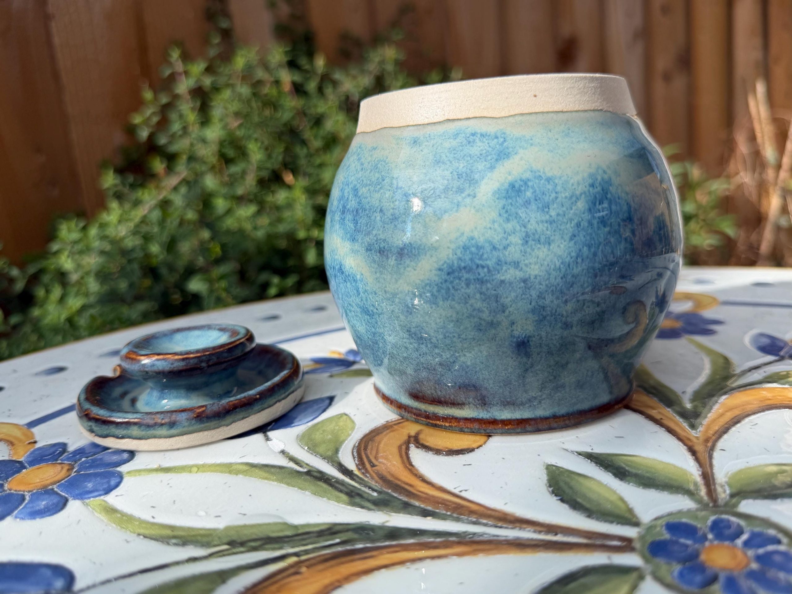 Handmade Blue Ceramic Storage Jar with Lid, 460ml Kitchen Canister - Image 6