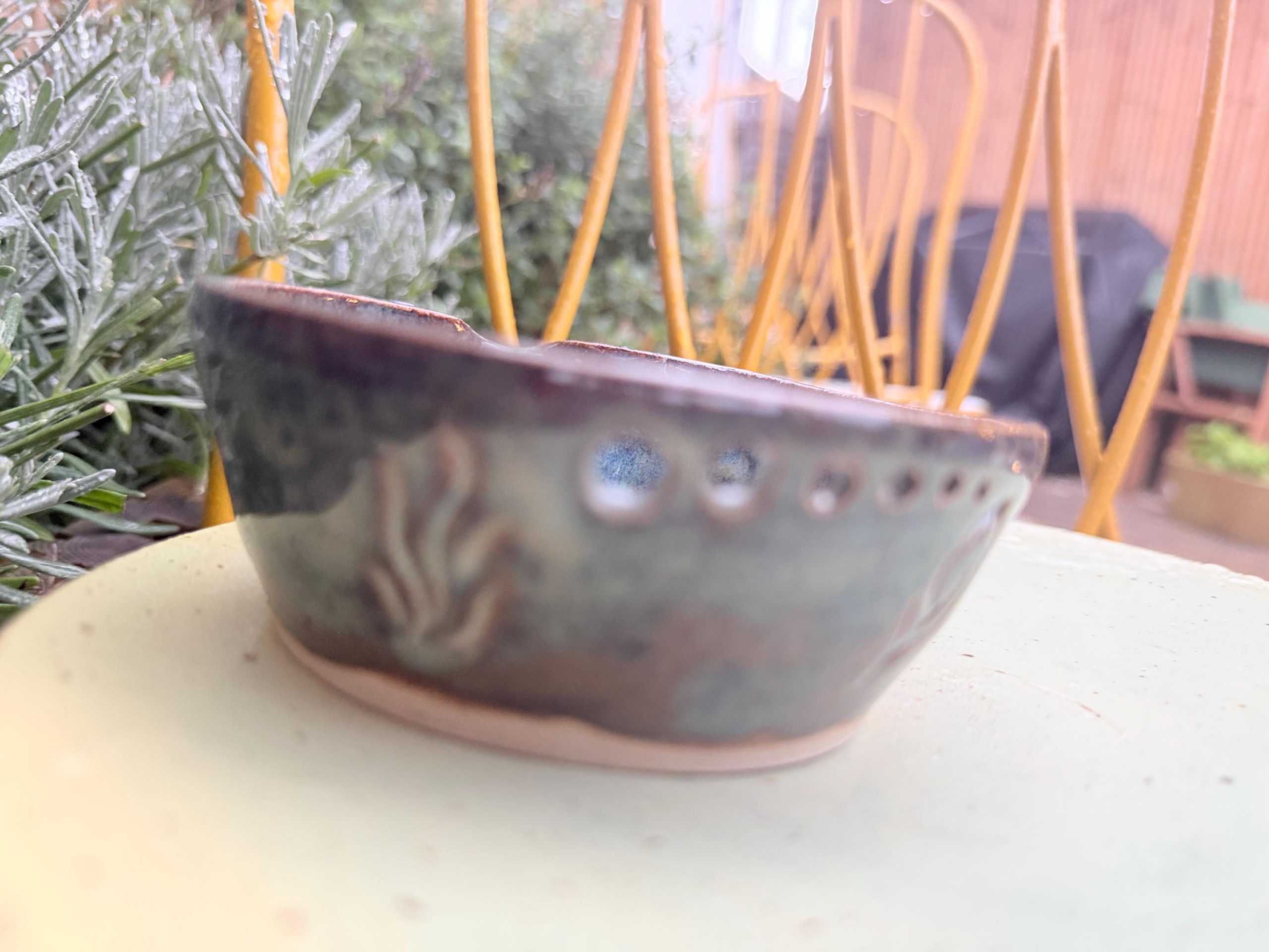 Handmade Blue Ceramic Garlic/ ginger Grater & Herb Stripper Bowl Stoneware Pottery - Image 12