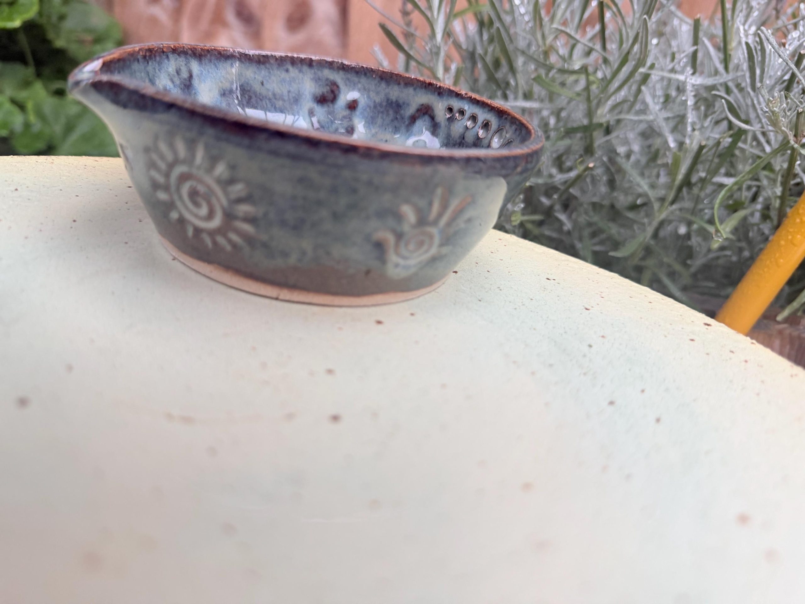 Handmade Blue Ceramic Garlic/ ginger Grater & Herb Stripper Bowl Stoneware Pottery - Image 16