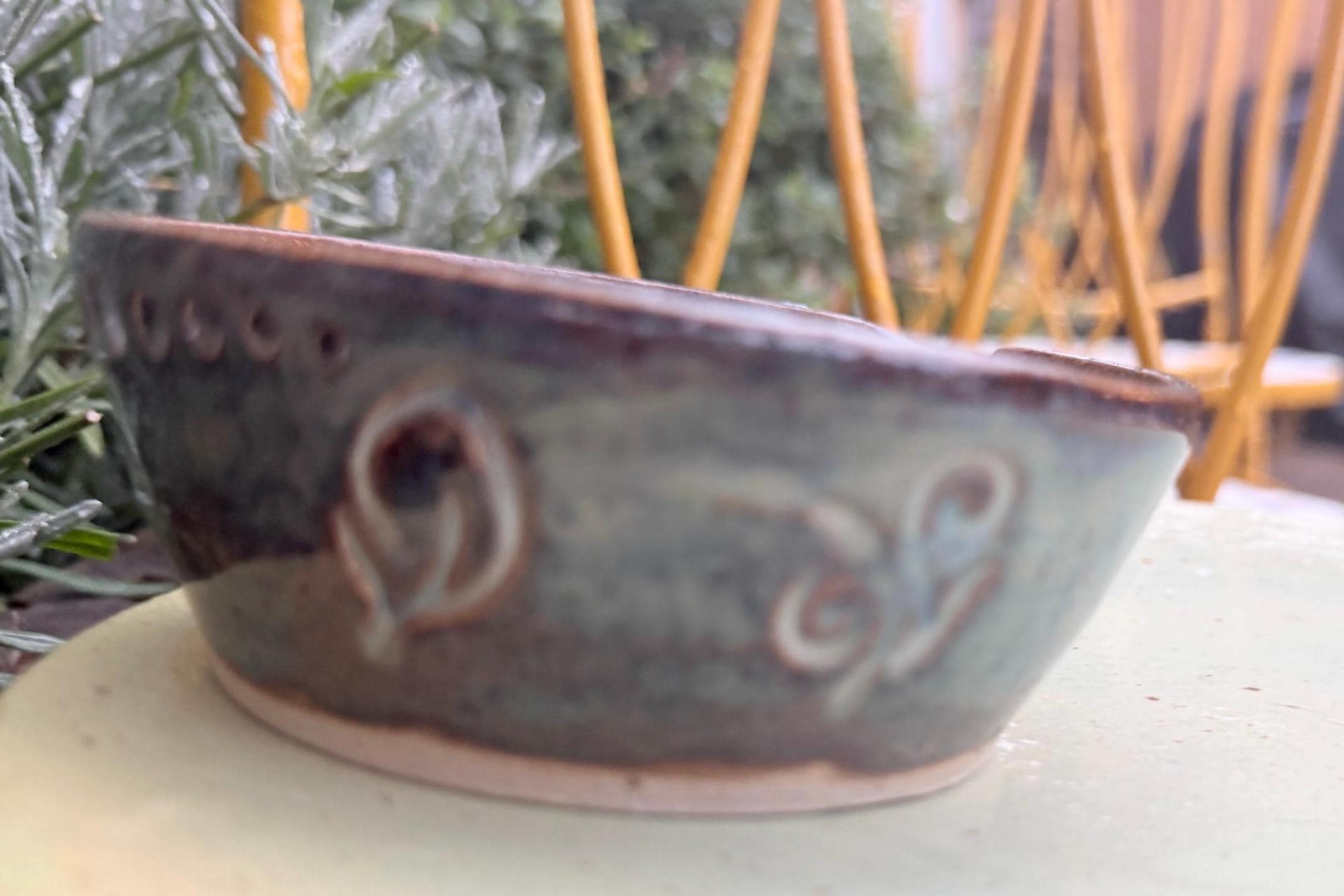 Handmade Blue Ceramic Garlic/ ginger Grater & Herb Stripper Bowl Stoneware Pottery - Image 7