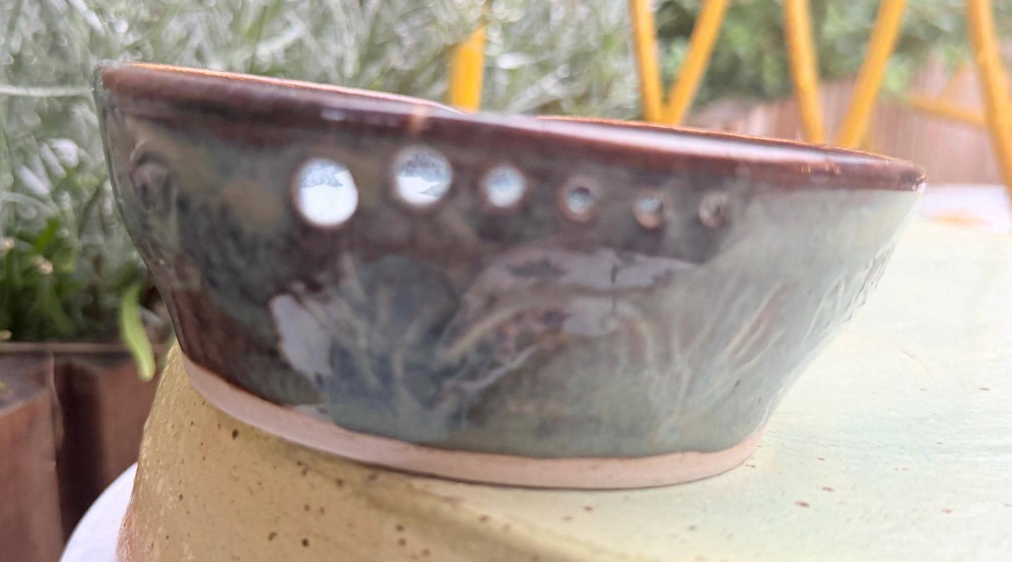 Handmade Blue Ceramic Garlic/ ginger Grater & Herb Stripper Bowl Stoneware Pottery - Image 8
