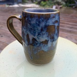 Large Handmade Ceramic Mug, Rustic Blue Olive Green Tea Cup, Artisan Pottery Coffee Mug