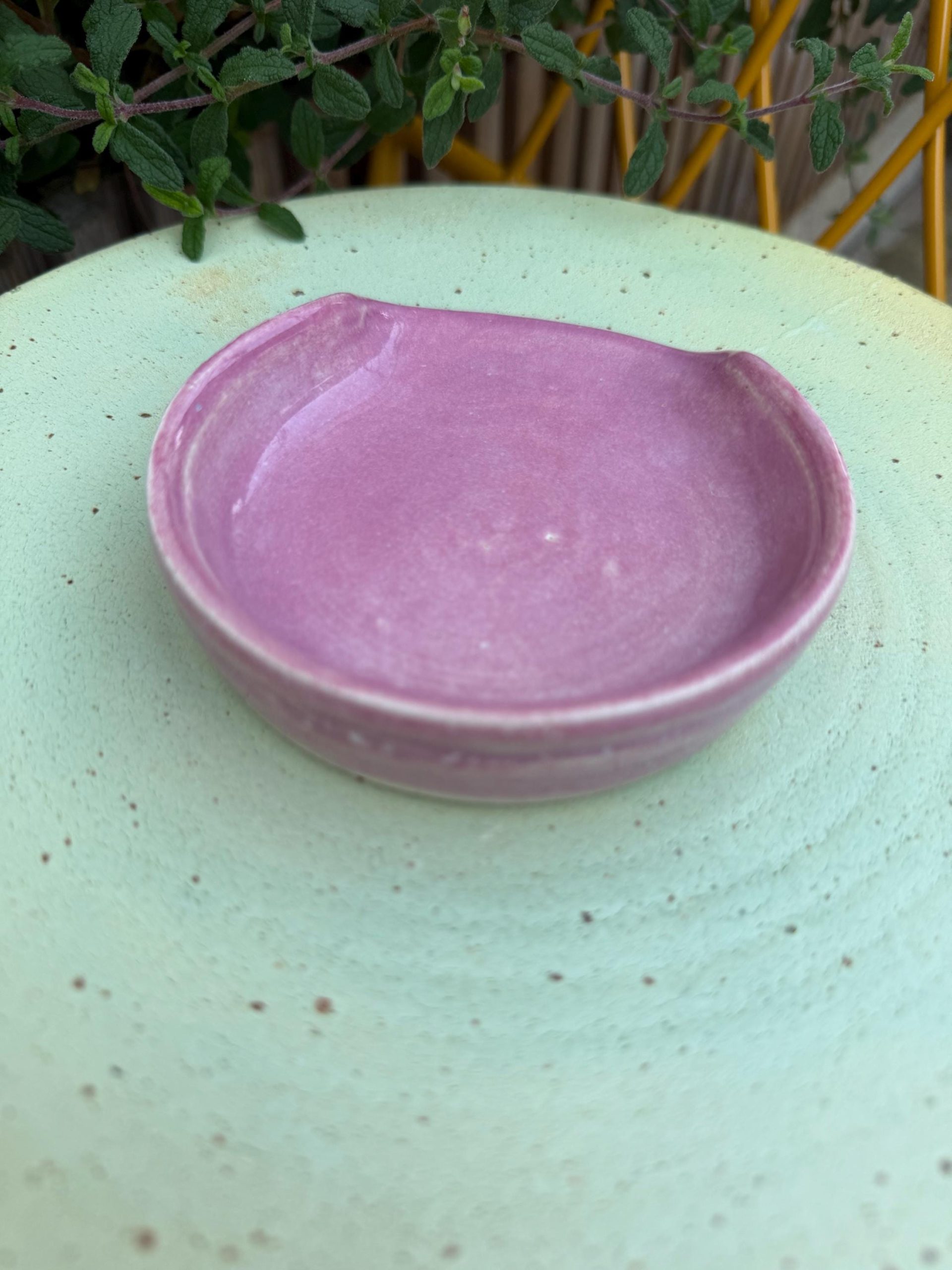 Handmade Pink Ceramic Spoon Rest – Glossy pink Glaze, Finish (10cm) - Image 6