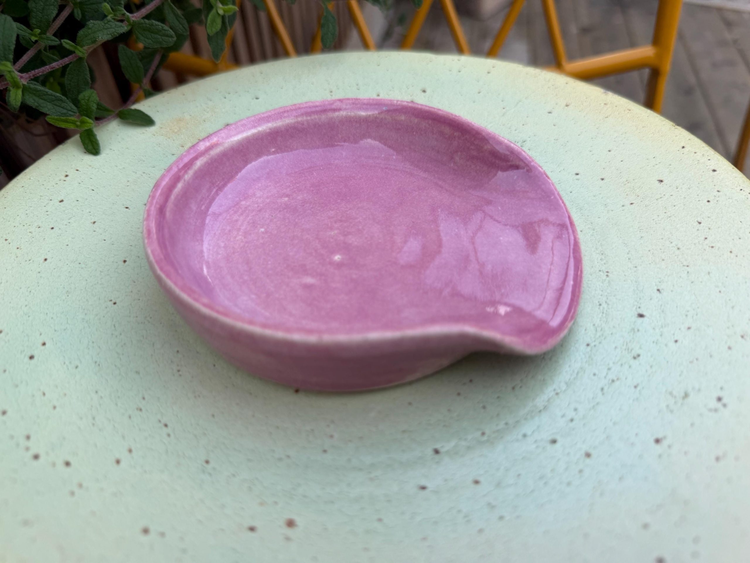 Handmade Pink Ceramic Spoon Rest – Glossy pink Glaze, Finish (10cm) - Image 7