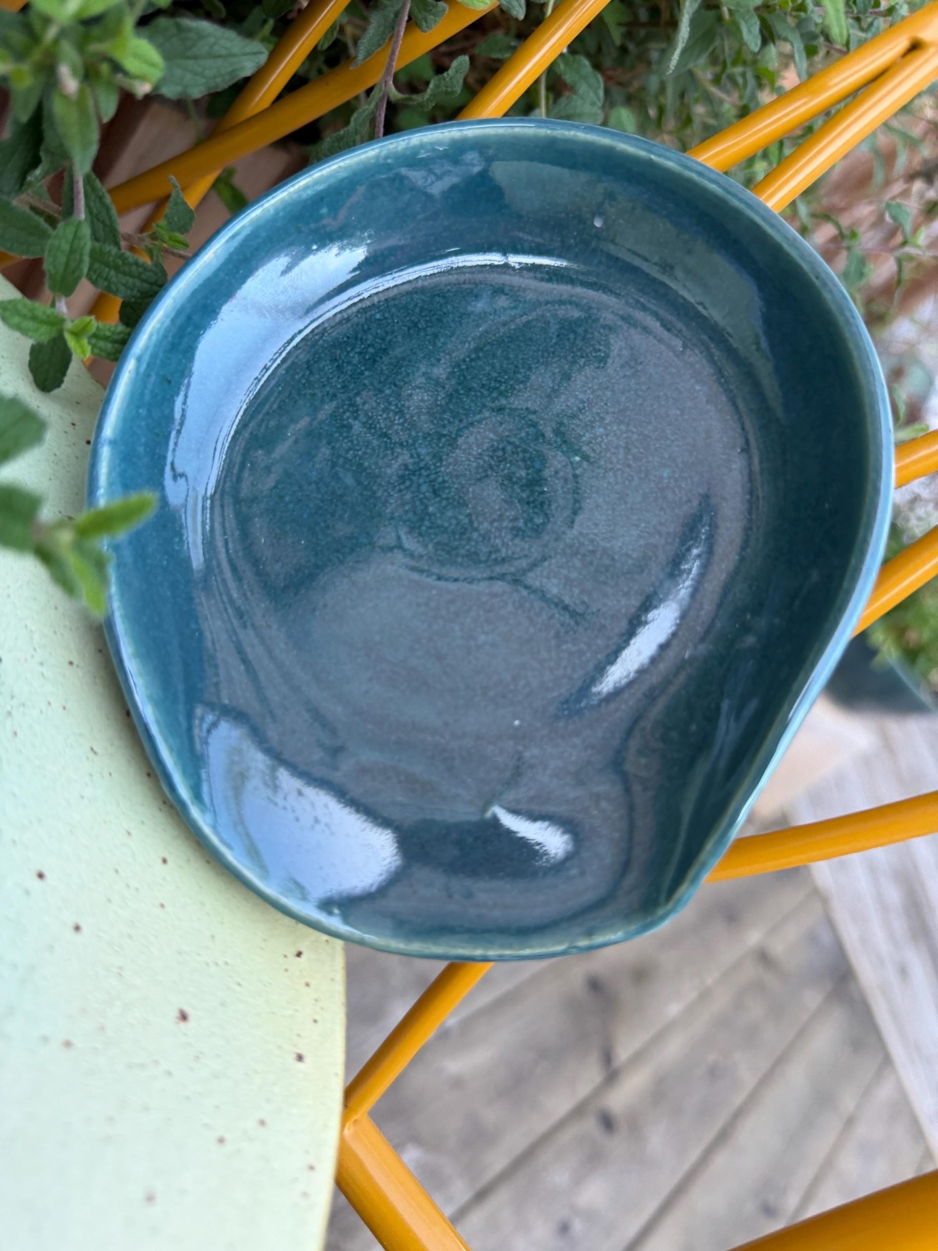 Handmade Aqua Ceramic Spoon Rest – Glossy Glaze, Finish (13cm) - Image 11